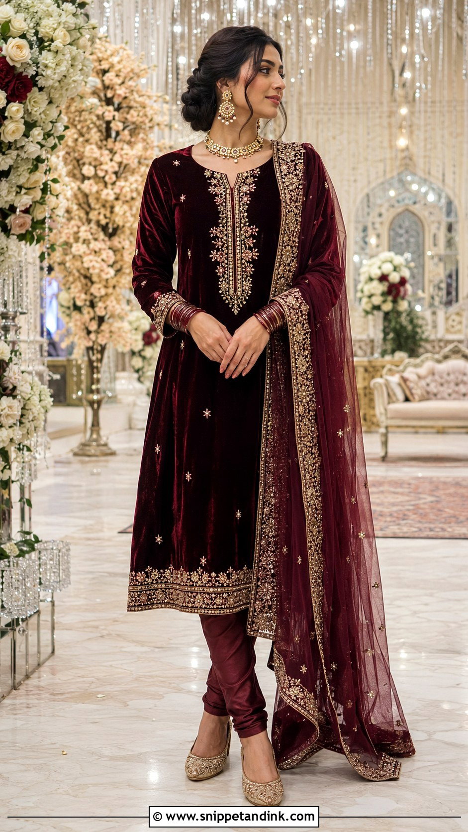 Maroon Velvet Khada Dupatta Winter Outfit - Snippet and Ink - 20 Khada Duppata Hyderabadi Ideas