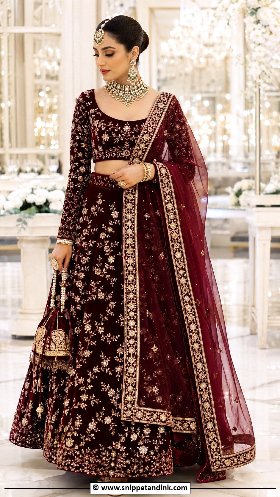 Maroon Velvet Lehenga Barat Dress - Snippet and Ink - 30 Barat Dress Ideas