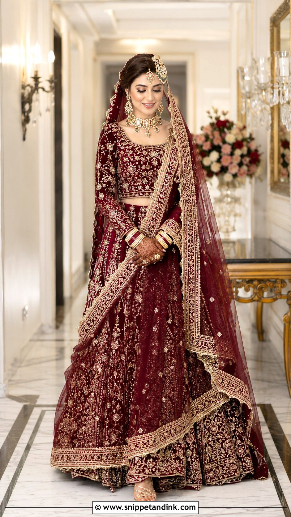 Maroon Velvet Lehenga Bridal Dress for Barat - Snippet and Ink - 20 Bridal Dress for Barat Ideas