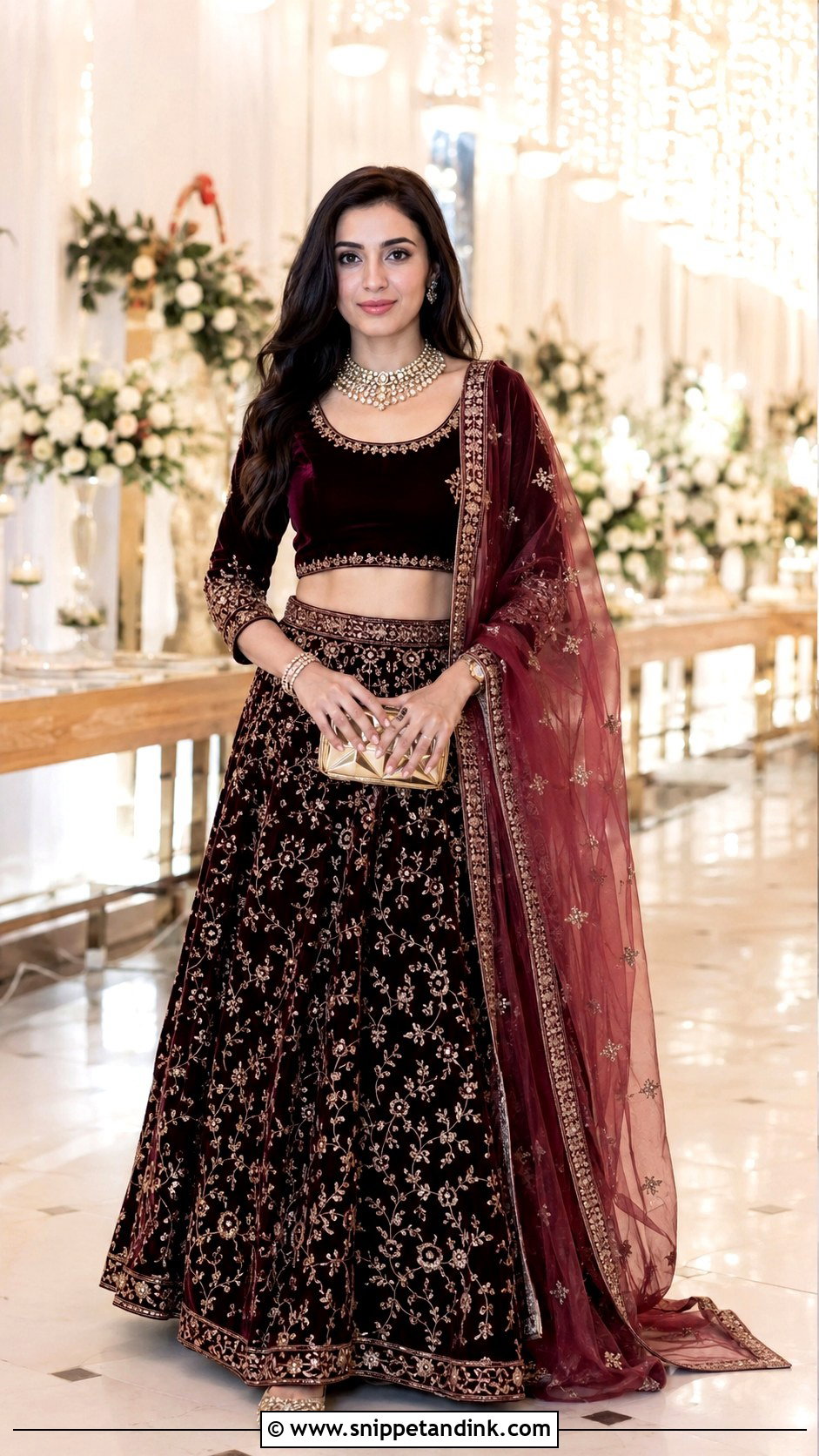 Maroon Velvet Lehenga Choli - Snippet and Ink - 20 Wedding Choli Ideas