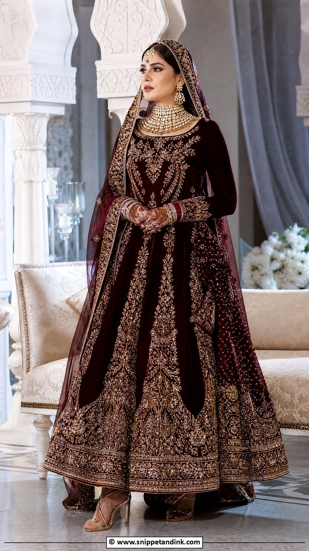 Maroon Velvet Lehenga Indian Bride Outfit - Snippet and Ink - 35 Indian Bride Ideas