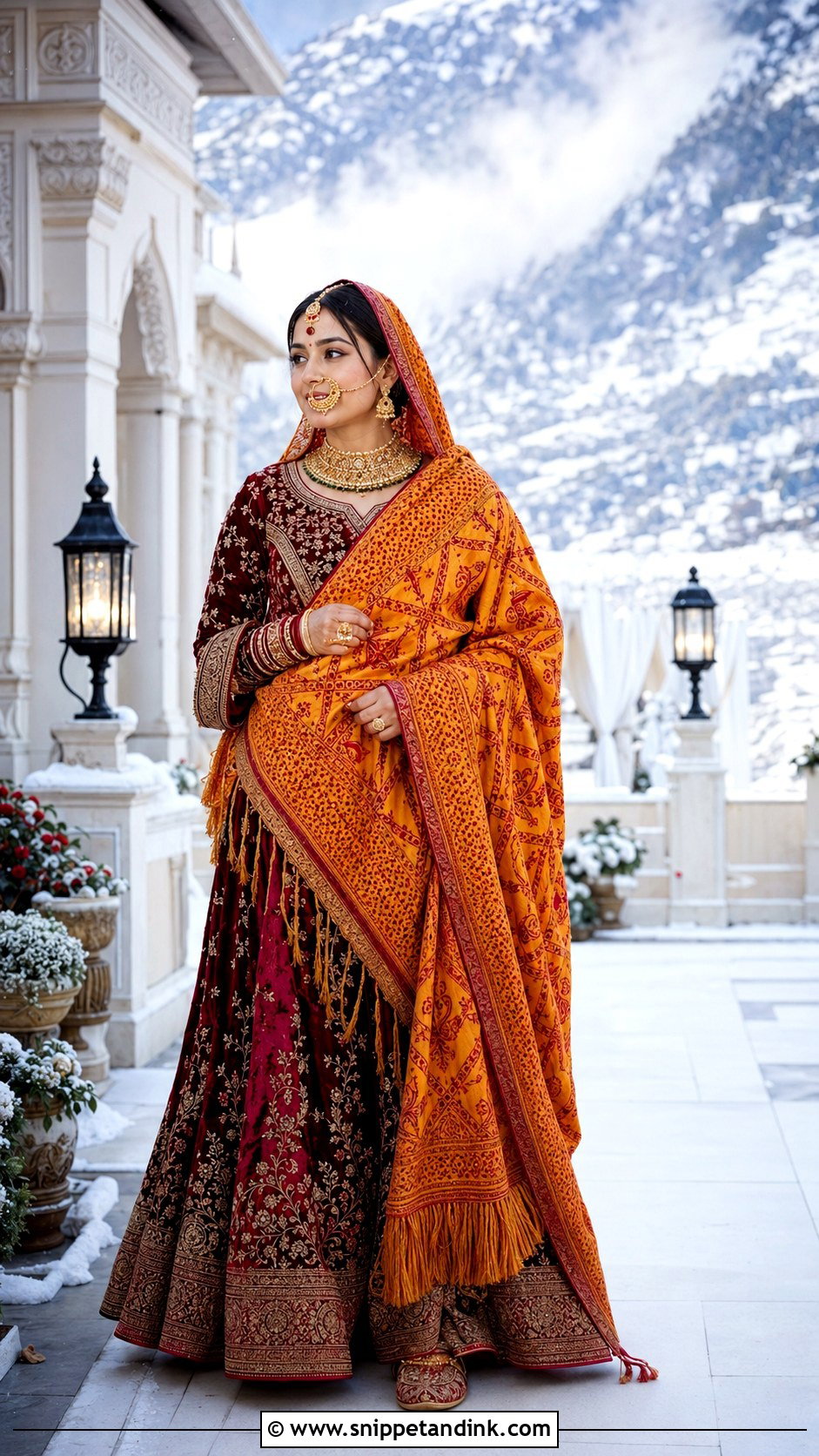 Maroon Velvet Lehenga Kumauni Bride - Snippet and Ink - 20 Kumauni Bride Ideas