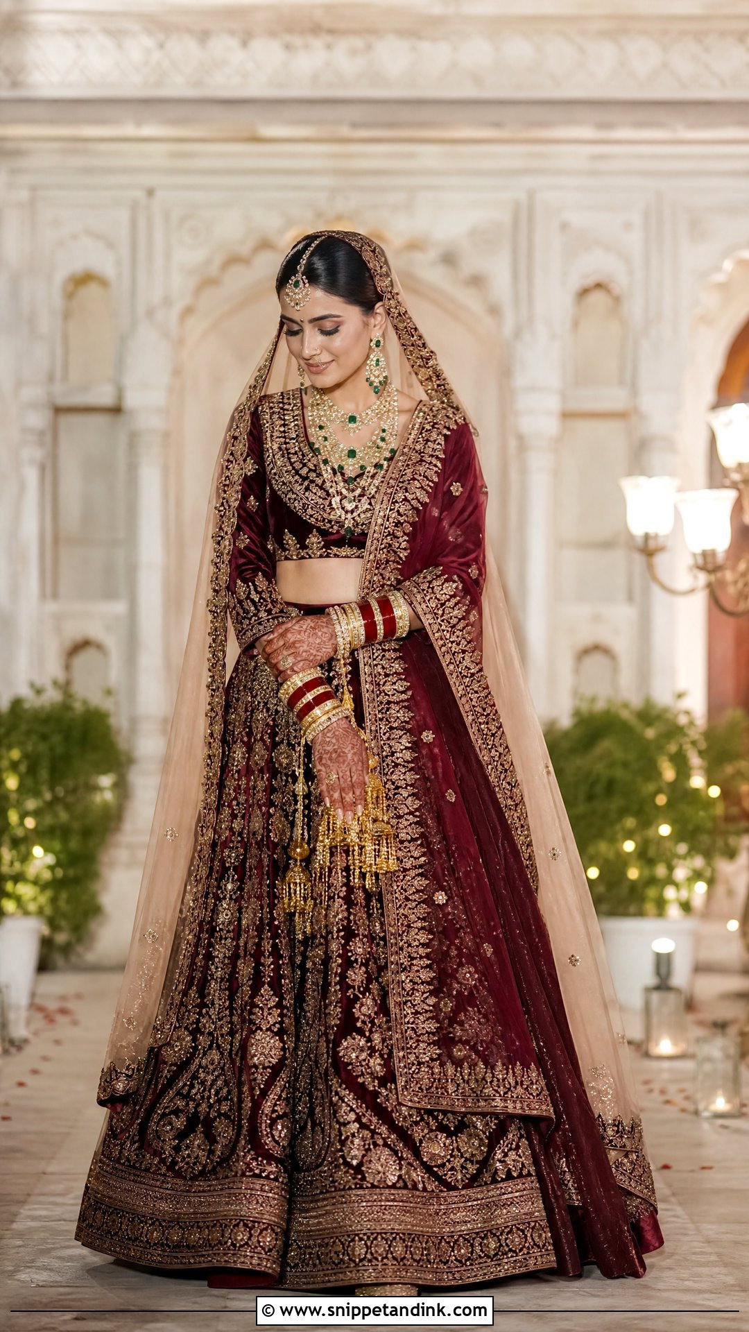 Maroon Velvet Lehenga for Phera - Snippet and Ink - 20 Phera Outfit Bride Ideas