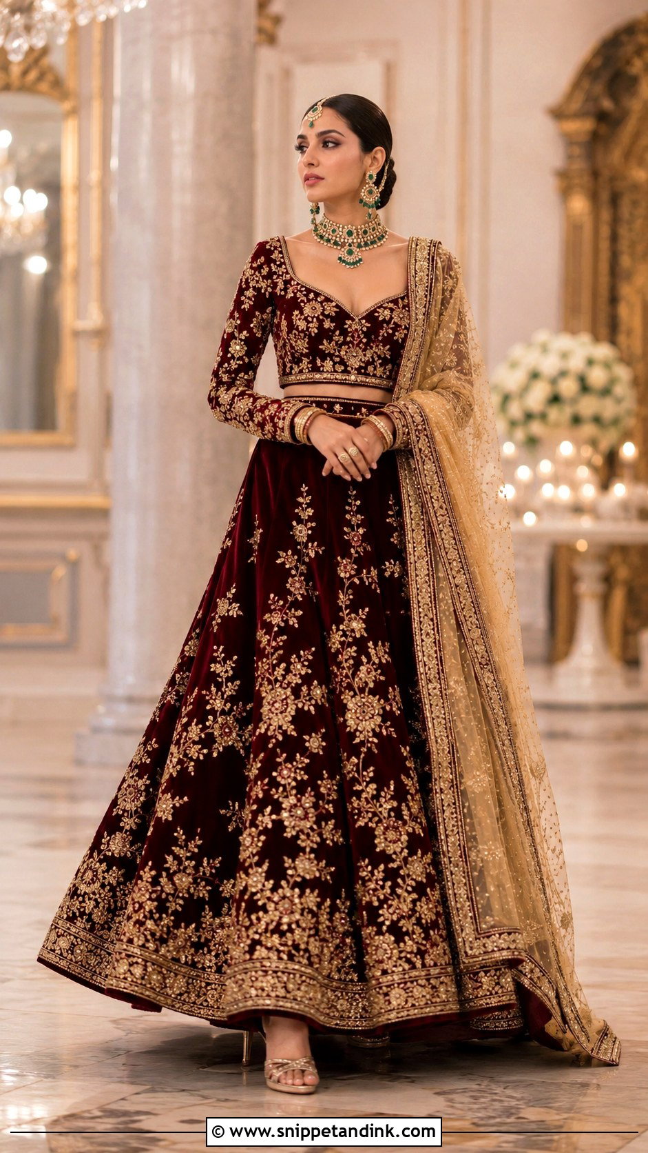 Maroon Velvet Lehenga - Snippet and Ink - 30 Asian Wedding Dress Ideas