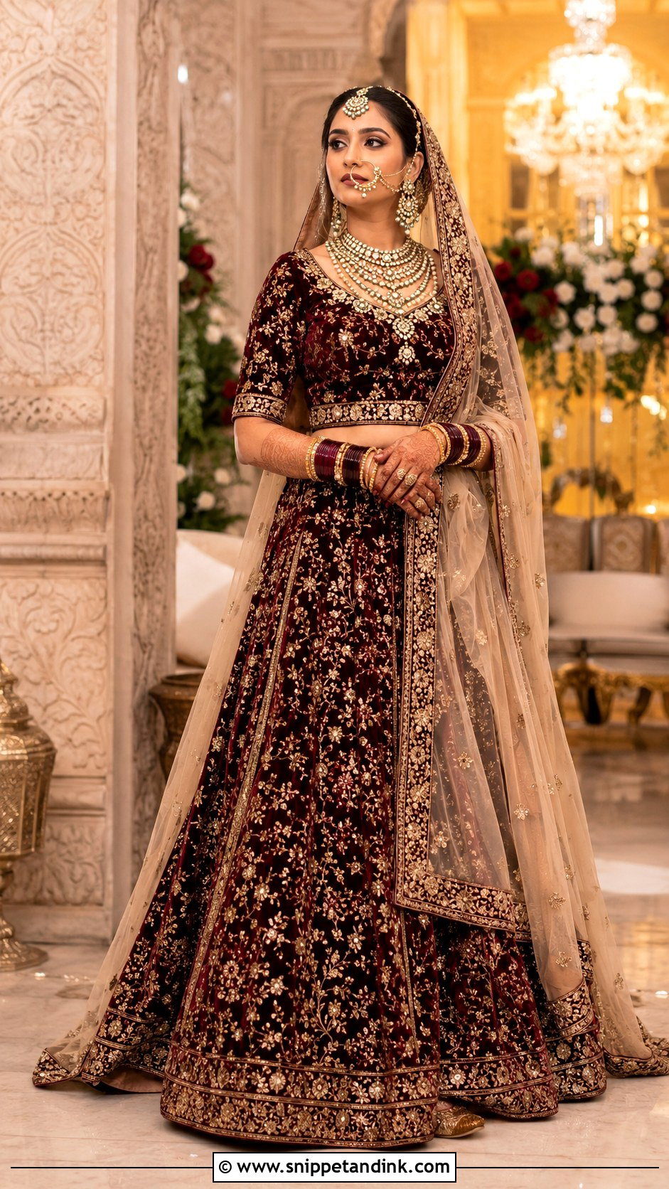 Maroon Velvet Mermaid Bridal Lehenga - Snippet and Ink - 20 Indian Mermaid Wedding Dress Ideas