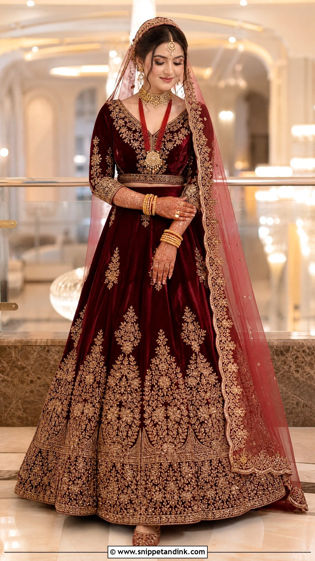 Maroon Velvet Nepali Wedding Lehenga - Snippet and Ink - 25 Nepali Wedding Dress Ideas