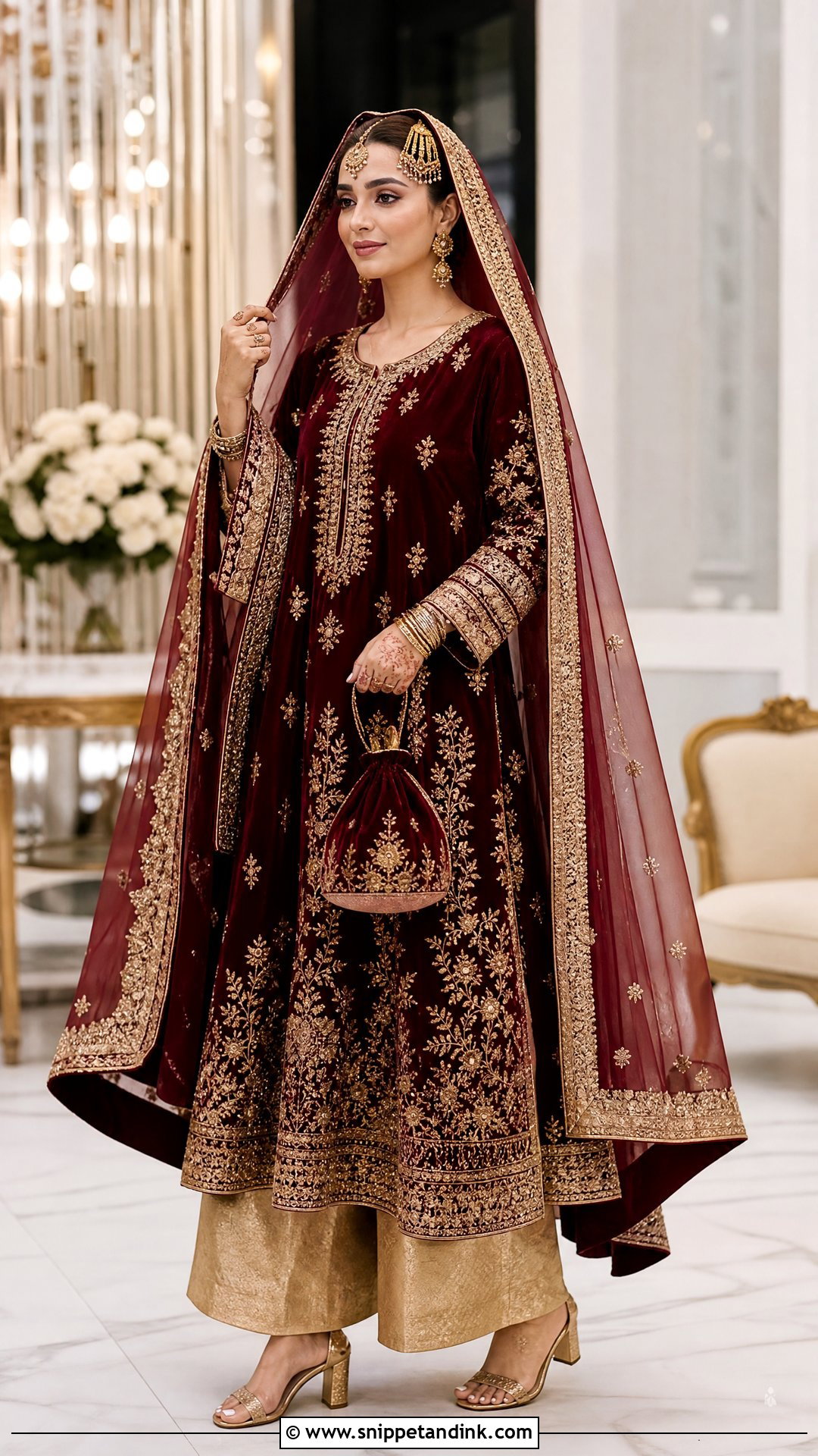 Maroon Velvet Nikkah Bride Outfit - Snippet and Ink - 20 Nikkah Bride Outfit Ideas