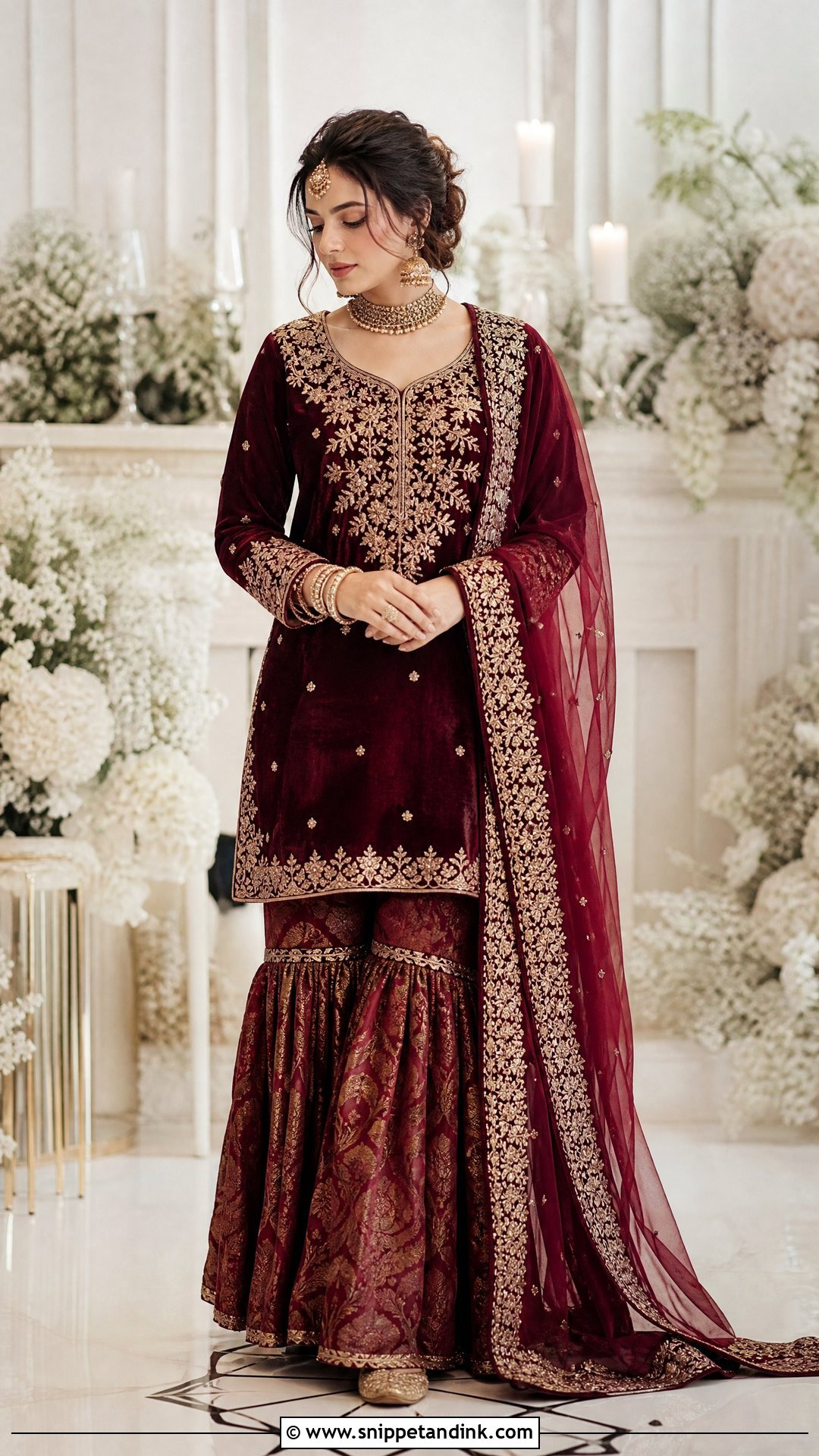 Maroon Velvet Nikkah Garara - Snippet and Ink - 20 Nikkah Garara Ideas