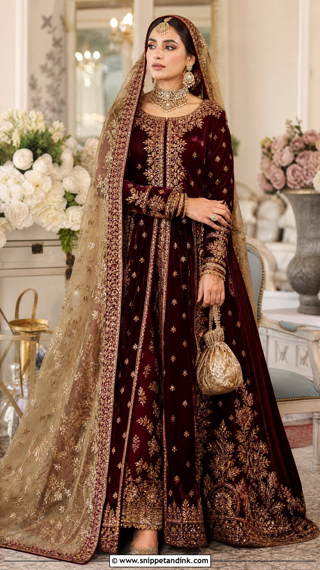 Maroon Velvet Pakistani Bridal Gown - Snippet and Ink - 20 Pakistani Bridal Gowns