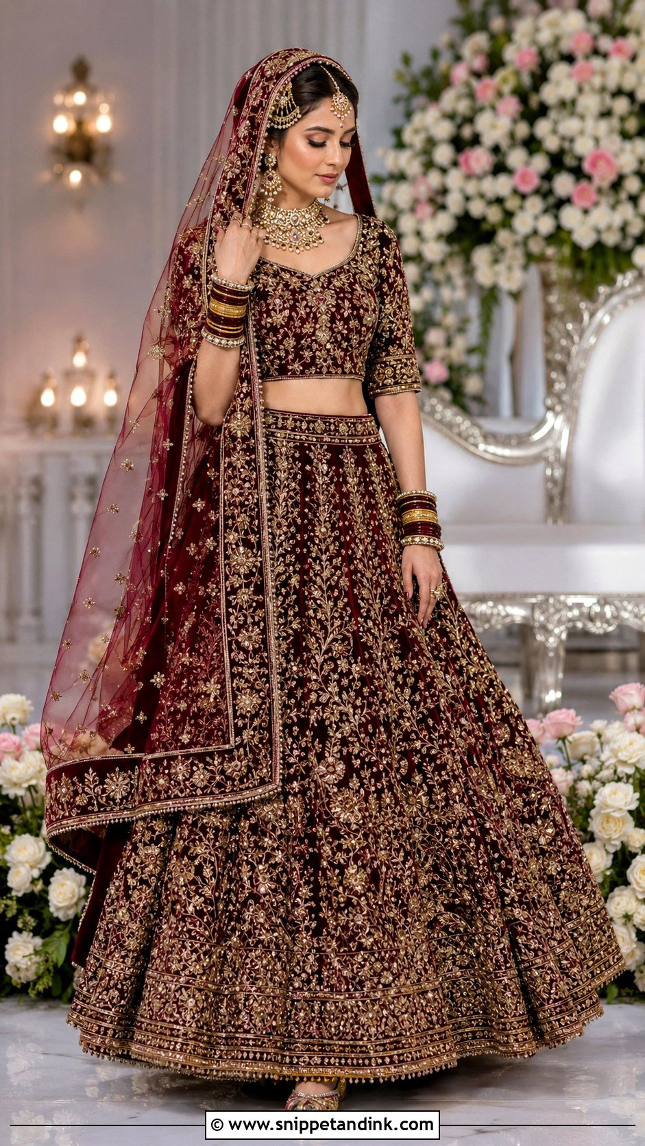 Maroon Velvet Pakistani Bridal Lehenga - Snippet and Ink - 20 Maroon Pakistani Bridal Dress Ideas