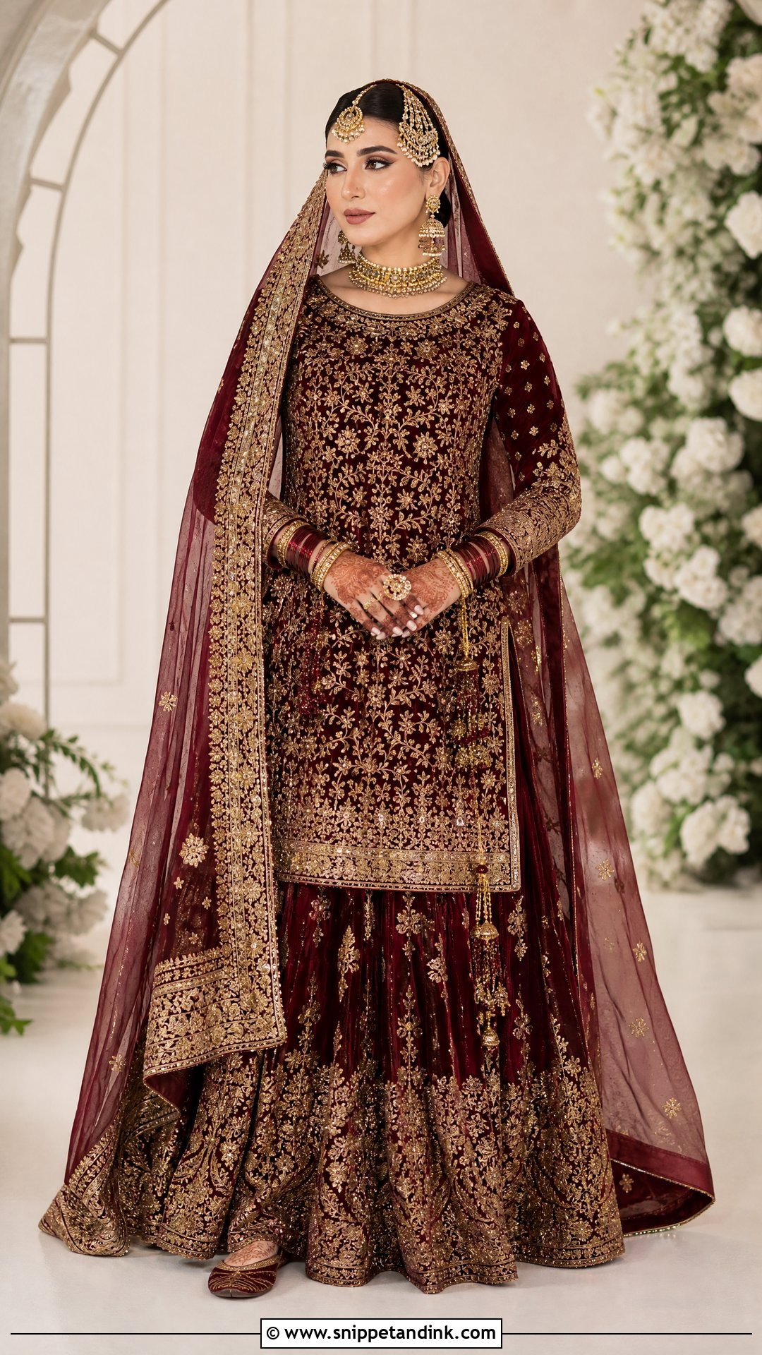 Maroon Velvet Pakistani Bridal Lehenga - Snippet and Ink - 20 Pakistani Bridal Outfits