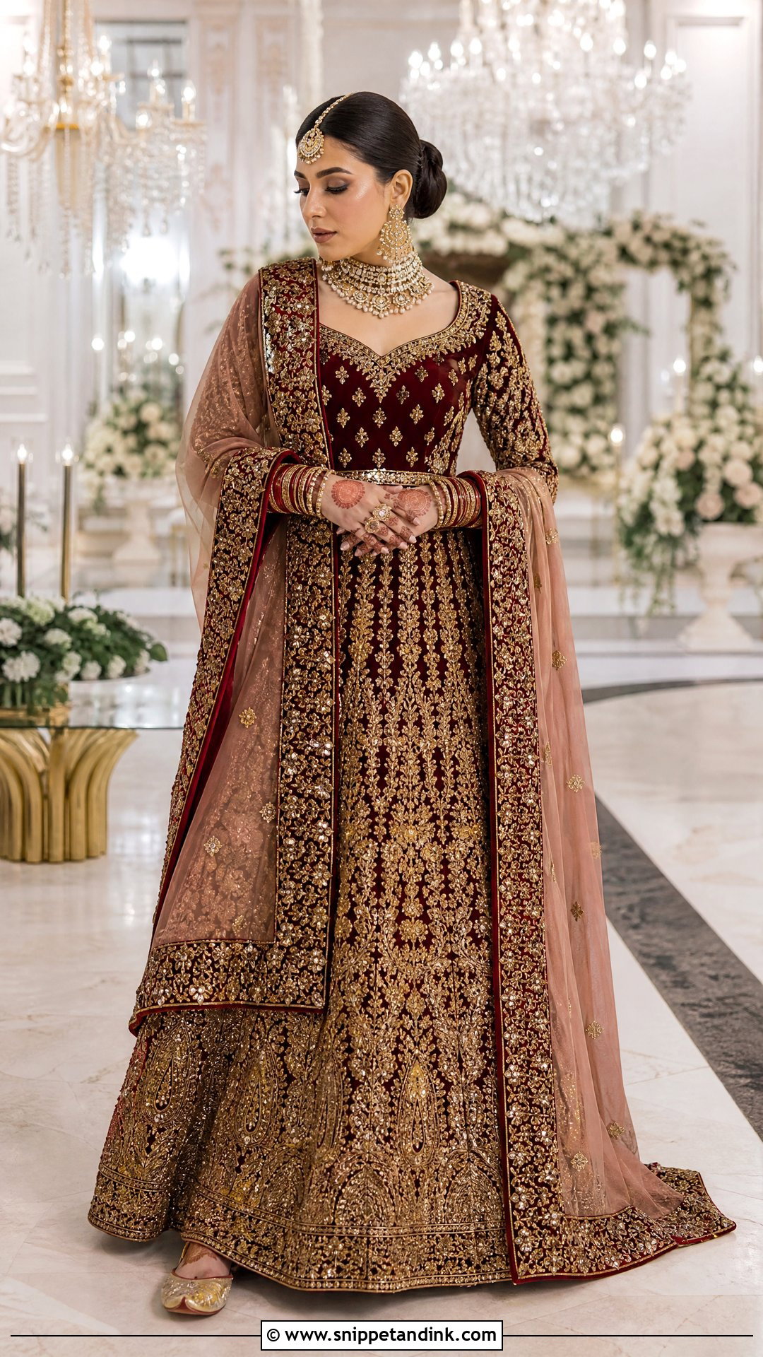 Maroon Velvet Pakistani Bridal Lehenga - Snippet and Ink - 20 Wedding Dresses Pakistan