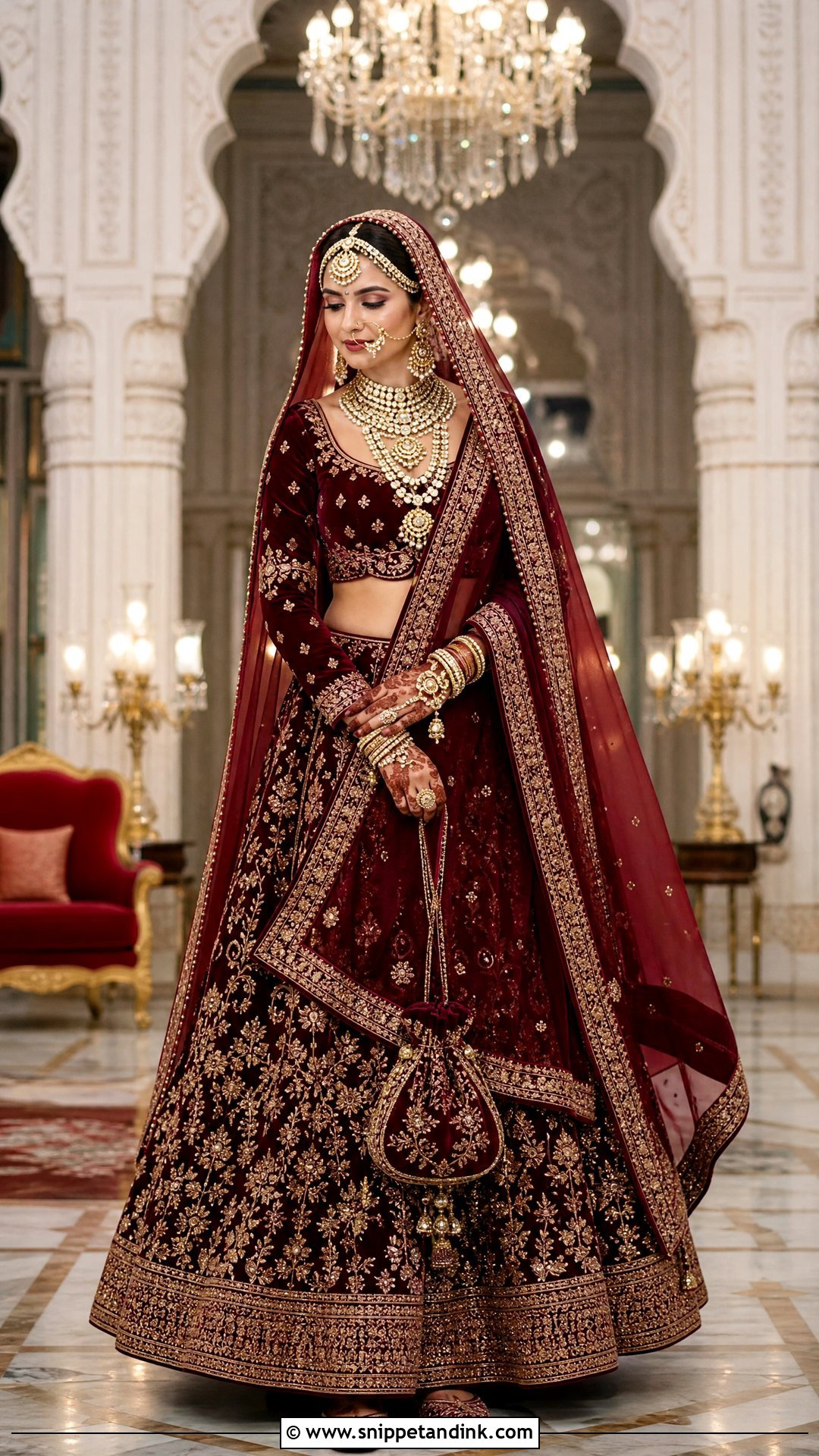 Maroon Velvet Rajwadi Bridal Lehenga - Snippet and Ink - 20 Rajwadi Bride Ideas