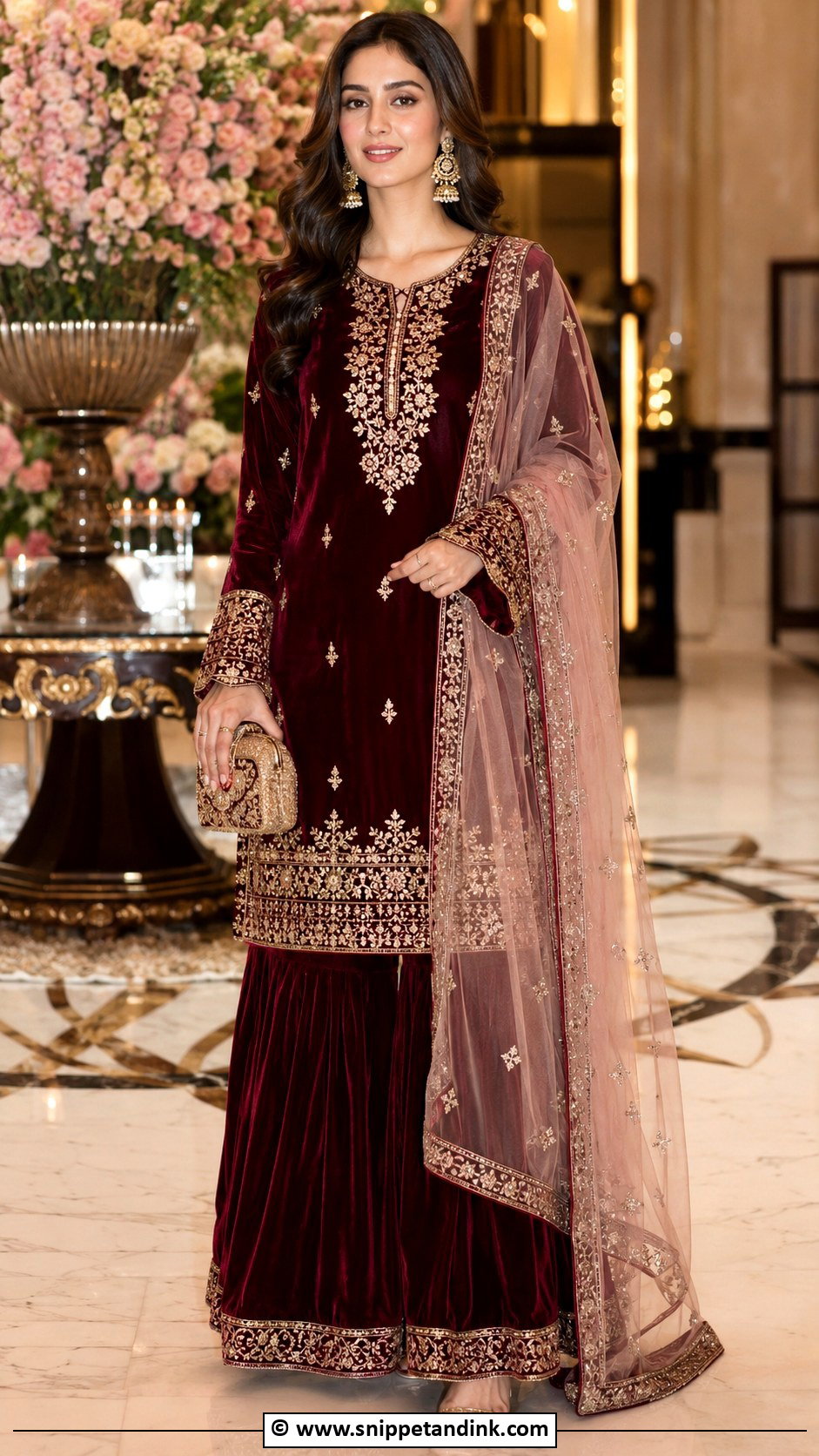 Maroon Velvet Sarara Dress - Snippet and Ink - 30 Sarara Dress Indian Weddings Ideas