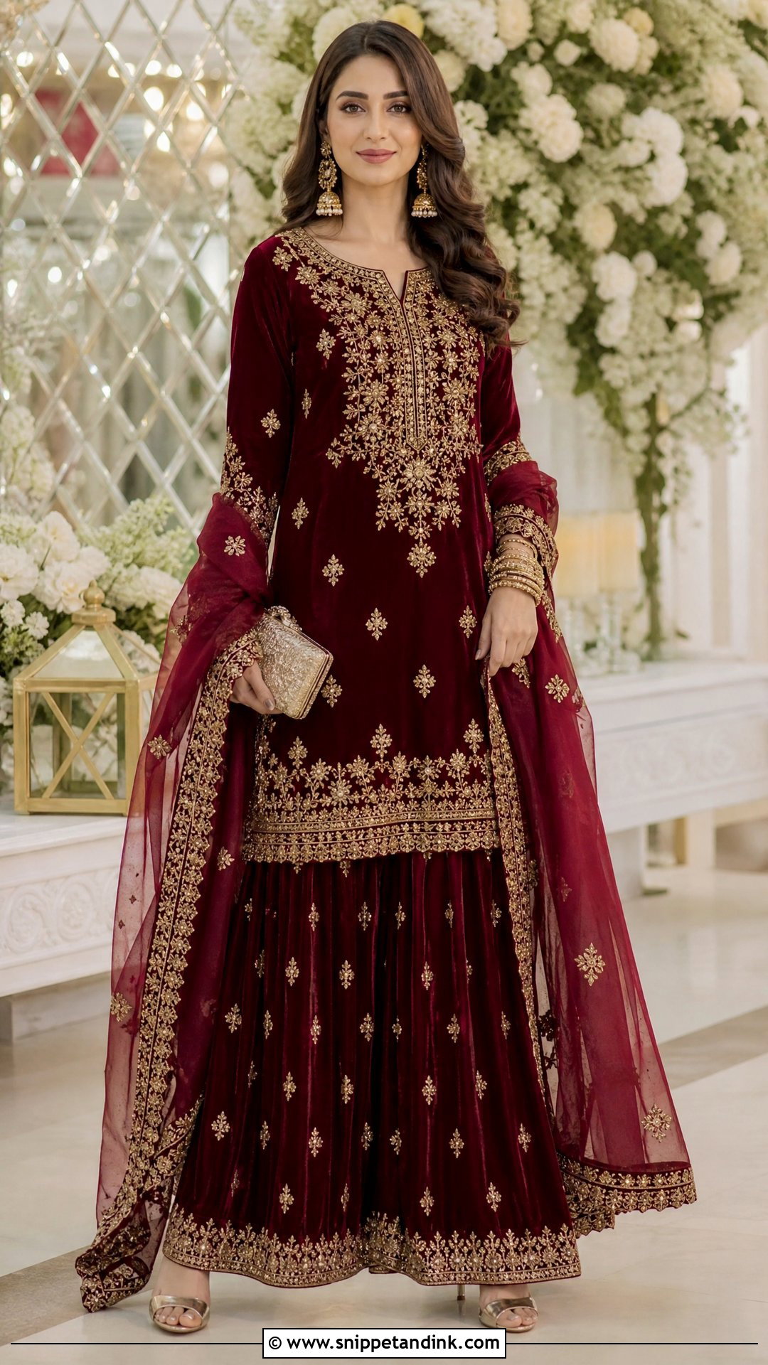 Maroon Velvet Sharara Suit - Snippet and Ink - 25 Heavy Sharara Suits for Wedding