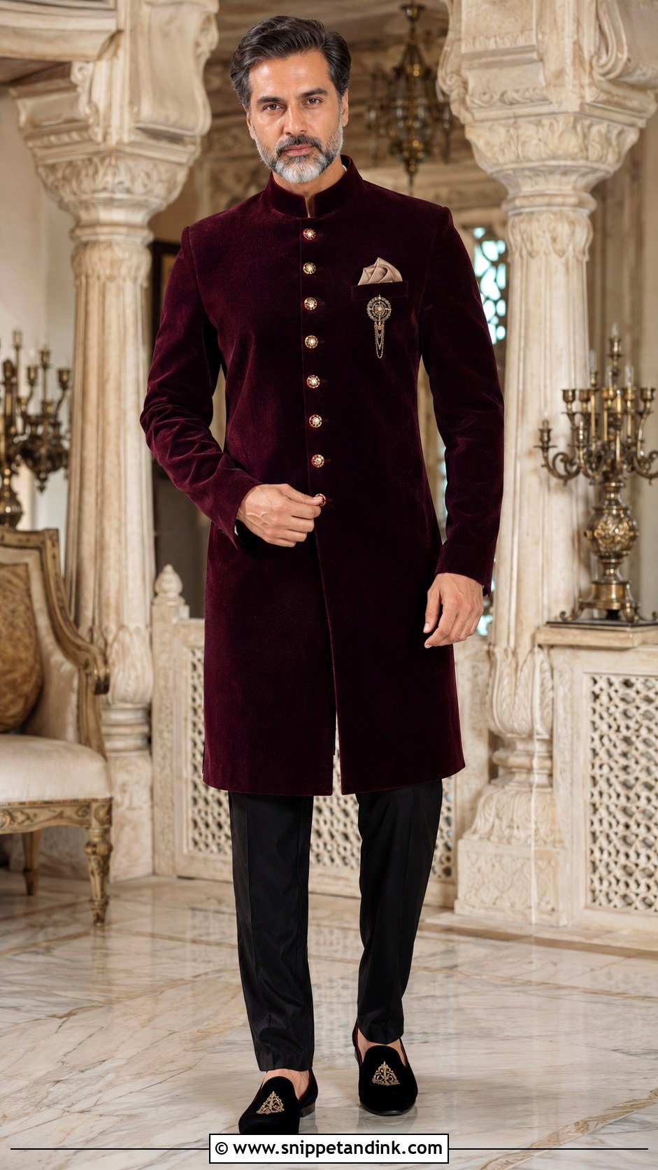Maroon Velvet Sherwani for Winter Wedding - Snippet and Ink - 20 Father Dress for Indian Wedding Ideas