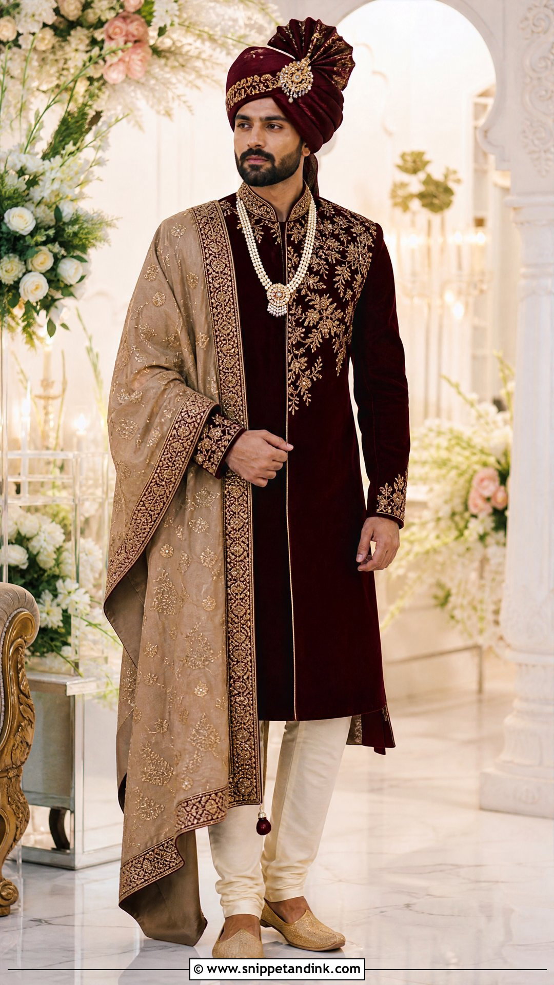 Maroon Velvet Sherwani - Snippet and Ink - 20 Sherwani for Wedding Ideas