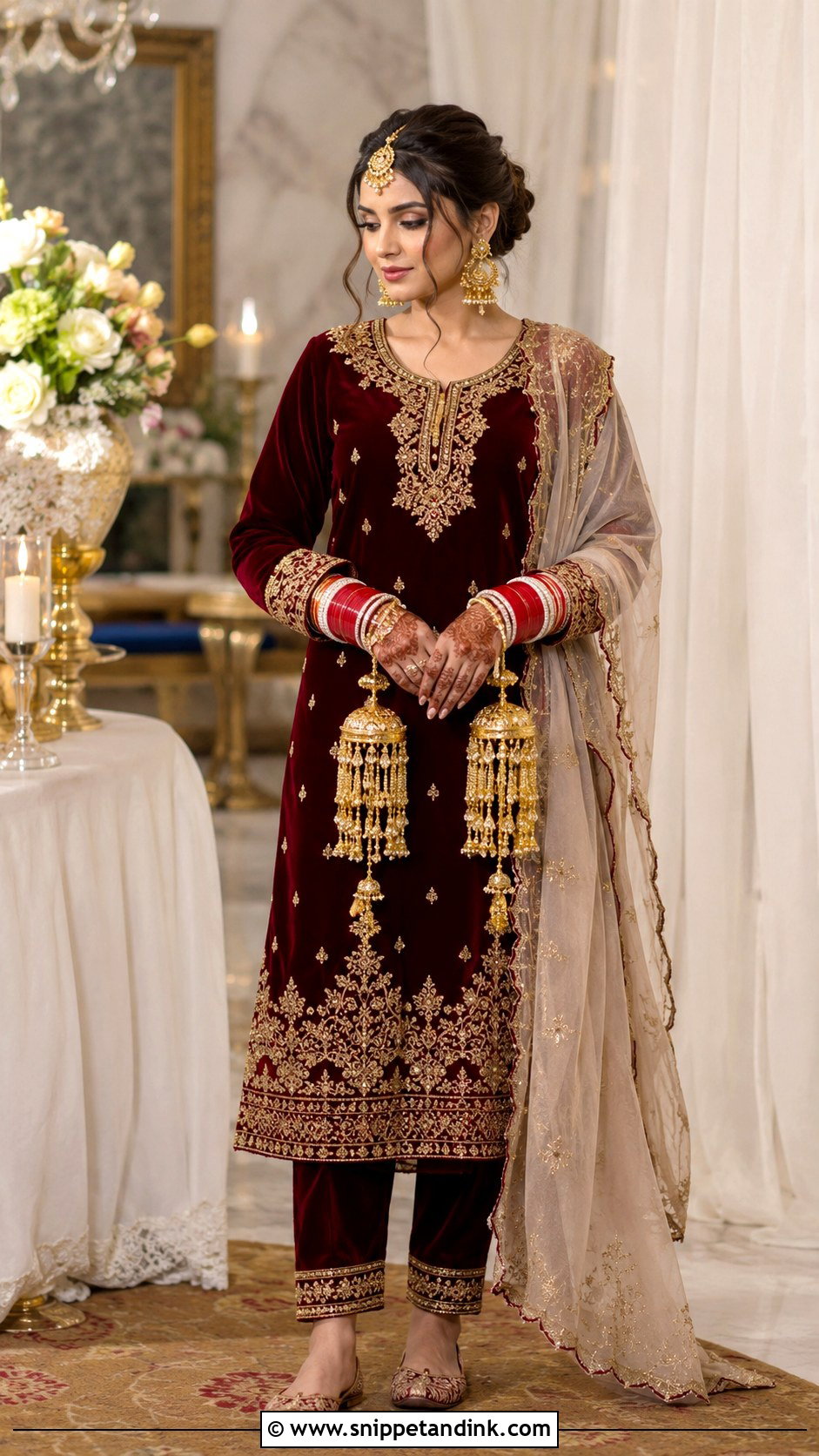 Maroon Velvet Suit Chooda Ceremony Outfit - Snippet and Ink - 20 Chooda Ceremony Outfit Ideas