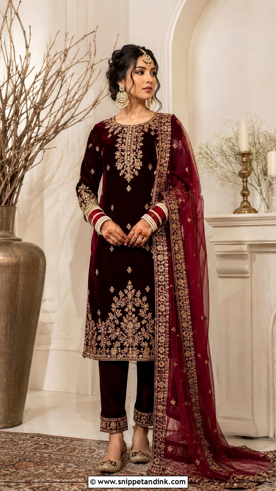 Maroon Velvet Suit Choora Ceremony Outfit - Snippet and Ink - 20 Choora Ceremony Outfit Ideas