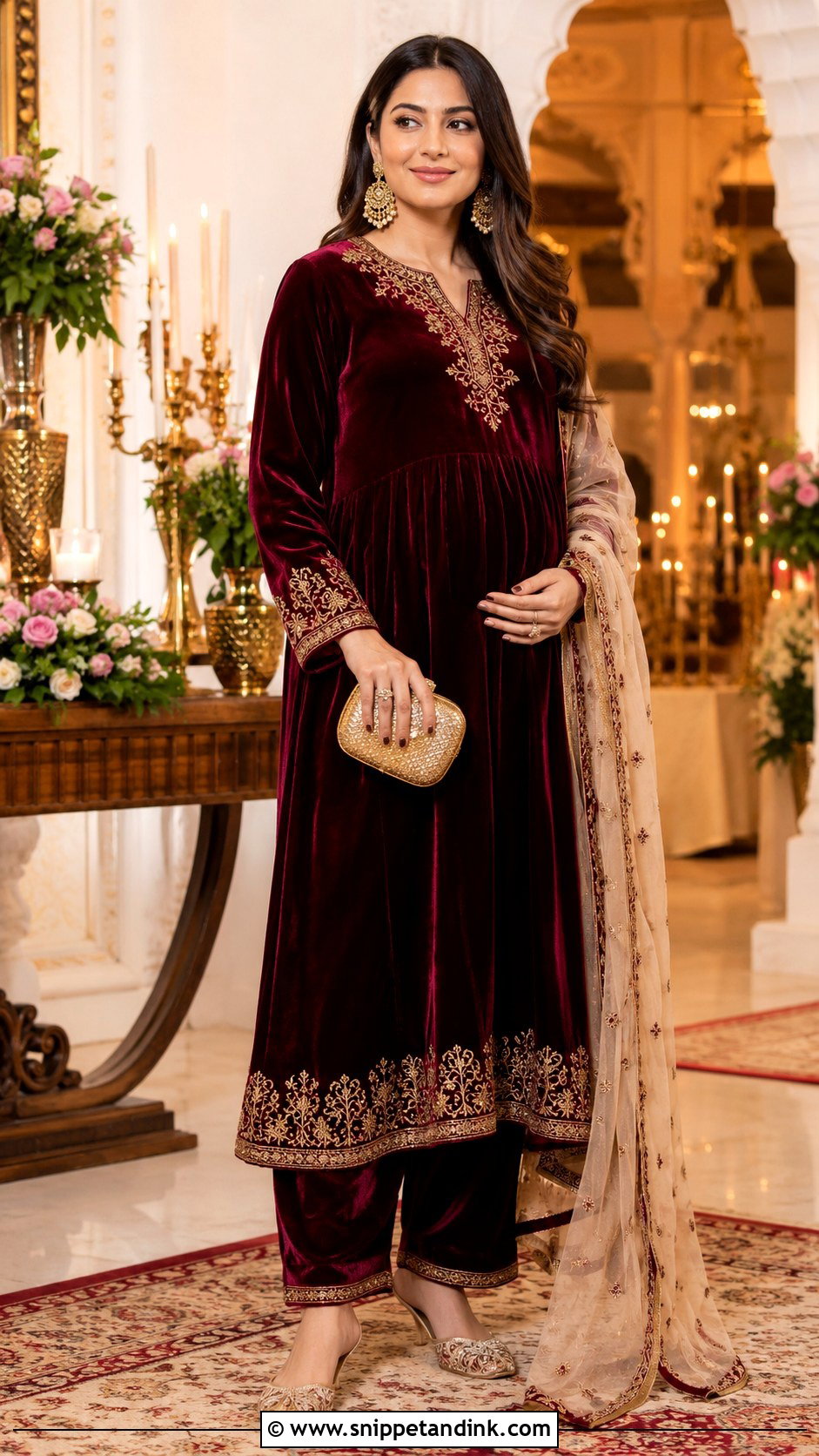 Maroon Velvet Suit Godh Bharai Outfit - Snippet and Ink - 25 Godh Bharai Outfit Ideas