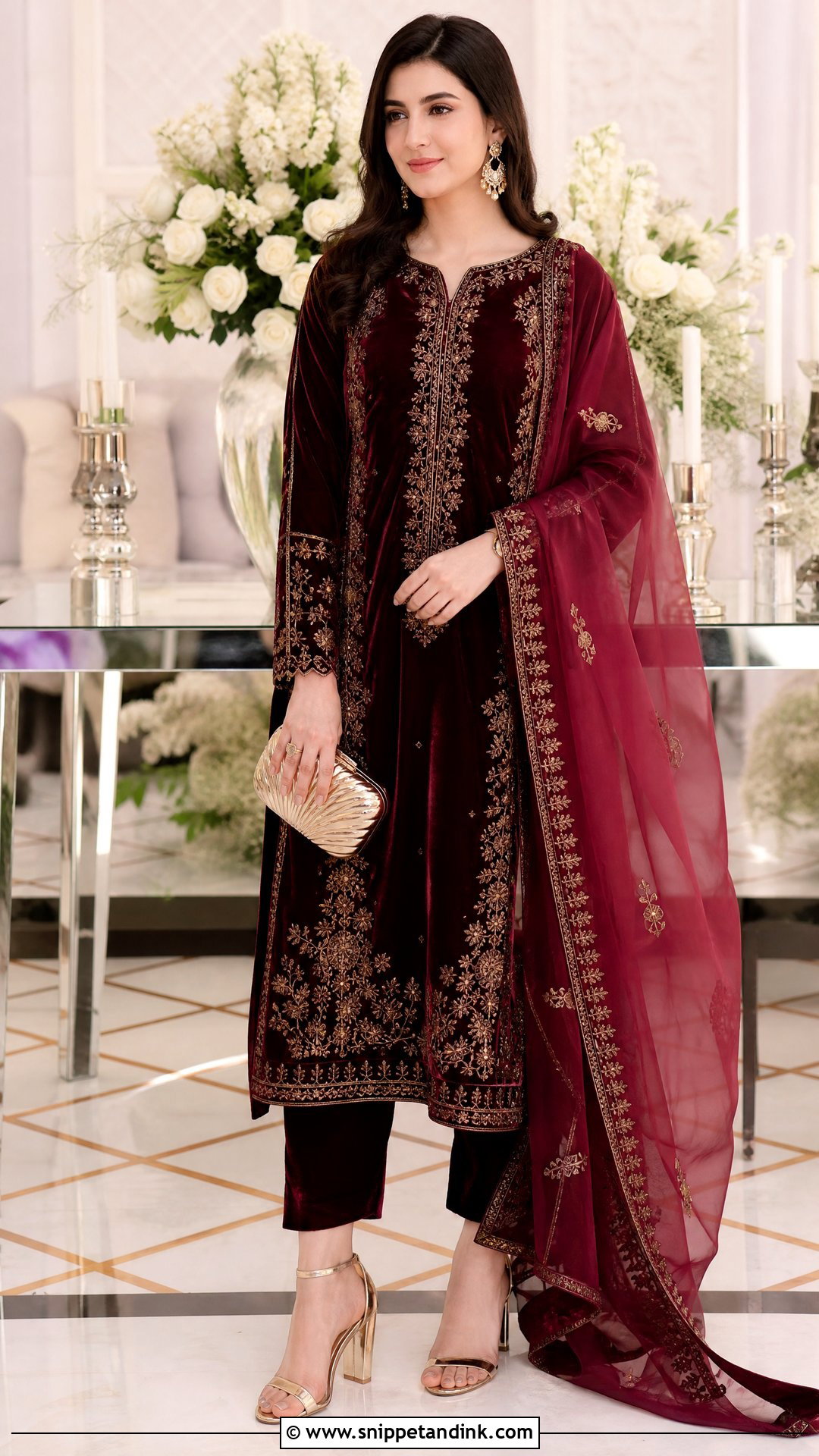 Maroon Velvet Suit Pakistani Wedding Outfit - Snippet and Ink - 20 Pakistani Wedding Outfit Ideas