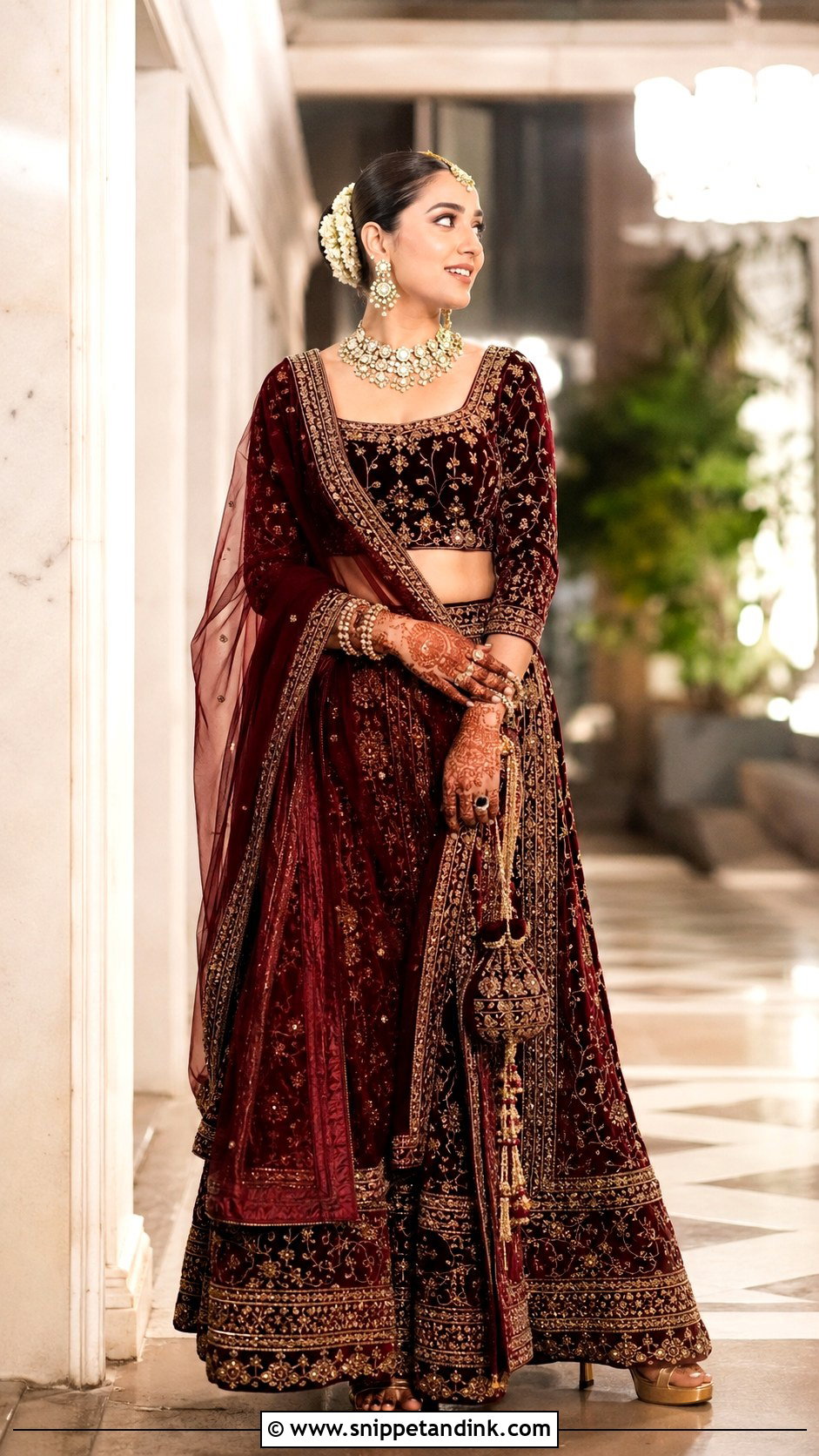 Maroon Velvet Wedding Chaniya Choli - Snippet and Ink - 20 Wedding Chaniya Choli Ideas