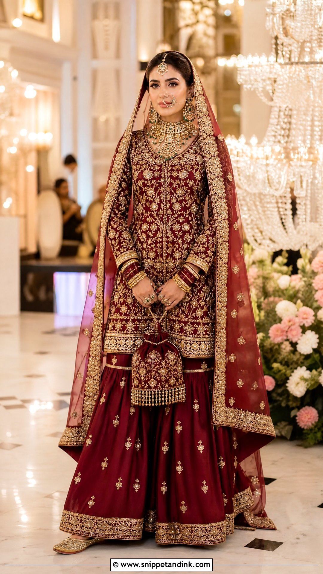 Maroon Zardozi Sharara Wedding Dress - Snippet and Ink - 20 Sharara Wedding Dress Ideas