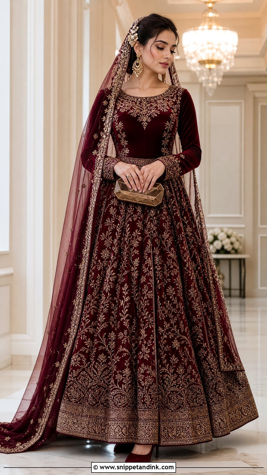 Maroon and Antique Gold Wedding Dress - Snippet and Ink - 20 Red and Gold Wedding Dress Ideas