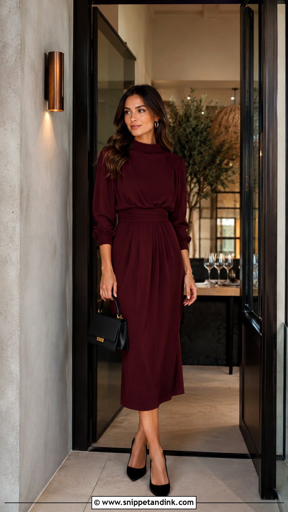 Marry My Husband Burgundy Midi Dress Outfit - Snippet and Ink - 20 Marry My Husband Outfit Ideas