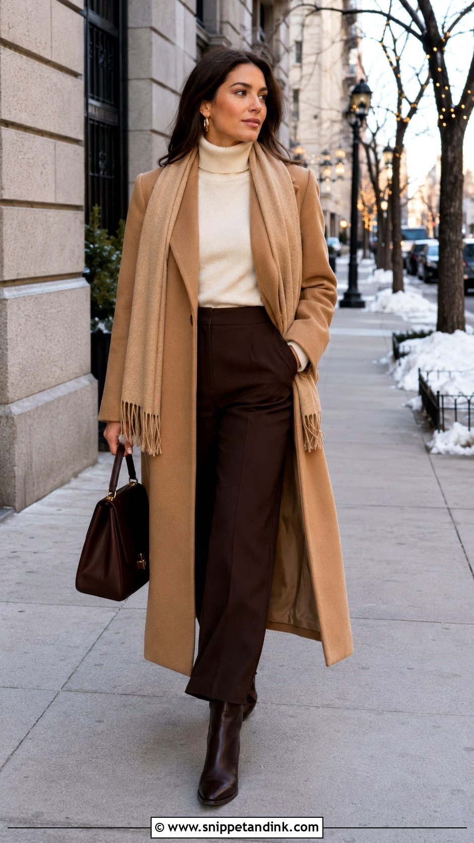 Marry My Husband Camel Coat And Cream Scarf Outfit - Snippet and Ink - 20 Marry My Husband Outfit Ideas