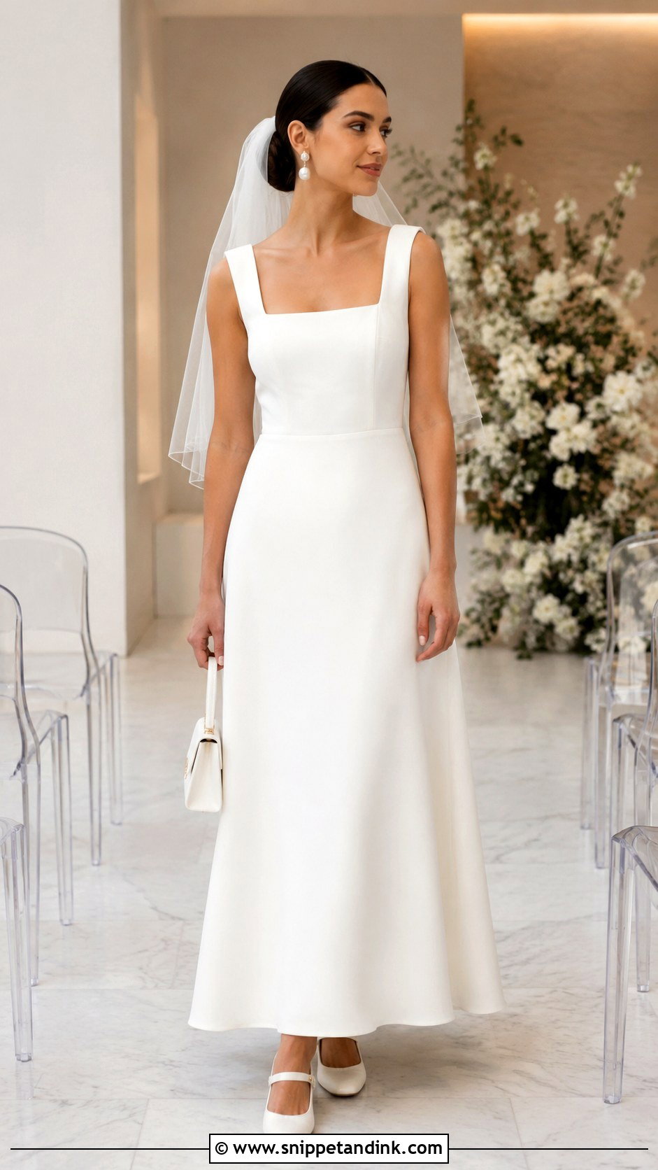 Mary Jane Bridal Ballet Flats With Square Neck Gown - Snippet and Ink - 20 Bridal Ballet Flats Ideas