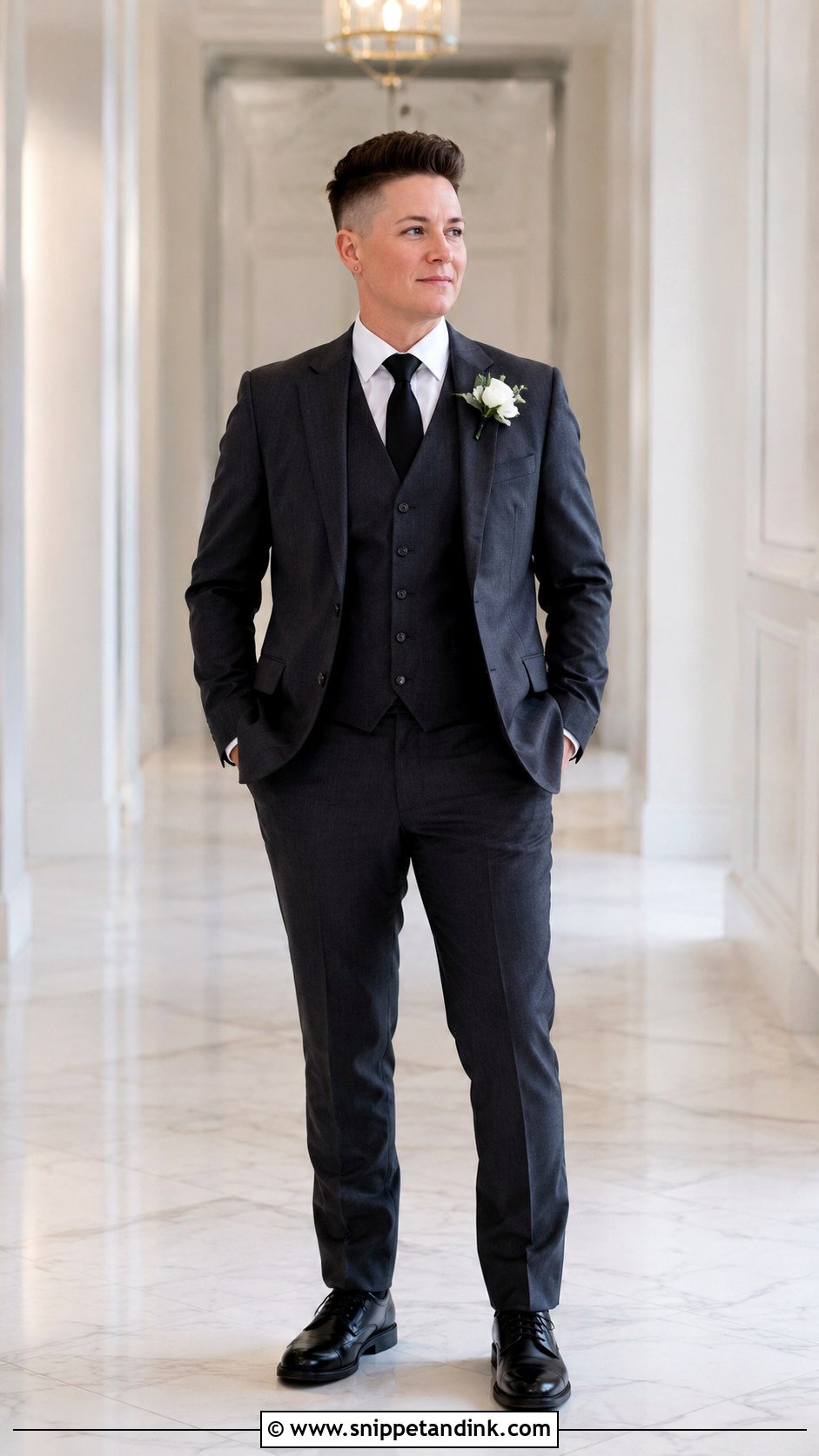 Masc Lesbian Gray Three Piece Suit Outfit - Snippet and Ink - 25 Masc Lesbian Wedding Outfit Ideas