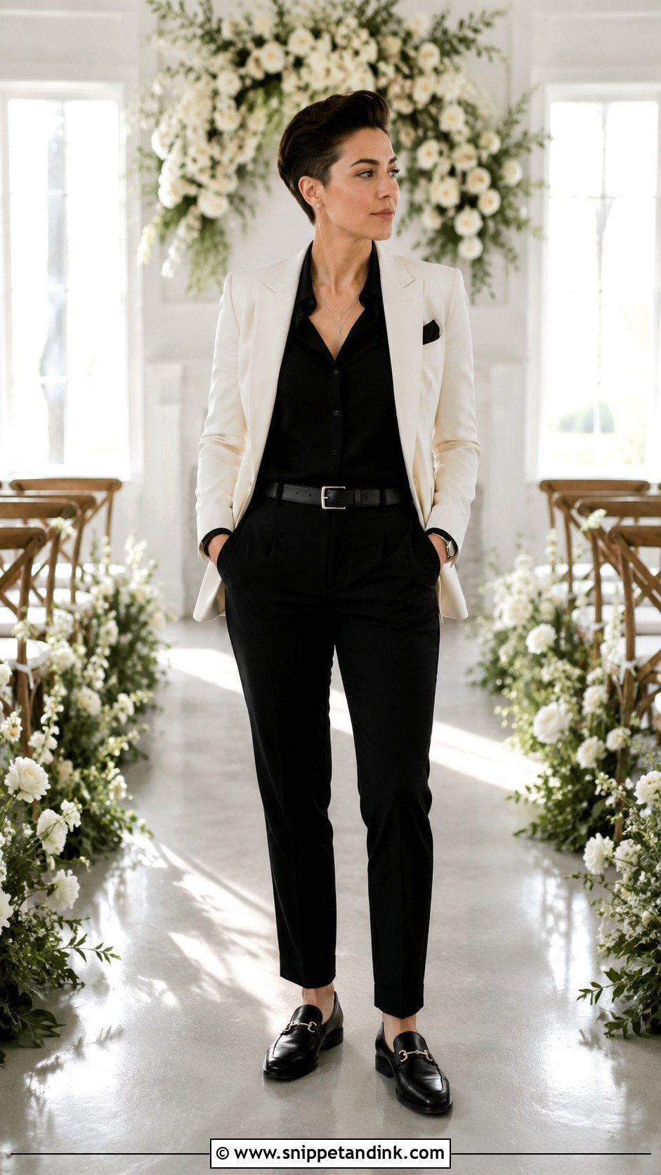 Masc Lesbian Jumpsuit With Blazer Outfit - Snippet and Ink - 25 Masc Lesbian Wedding Outfit Ideas