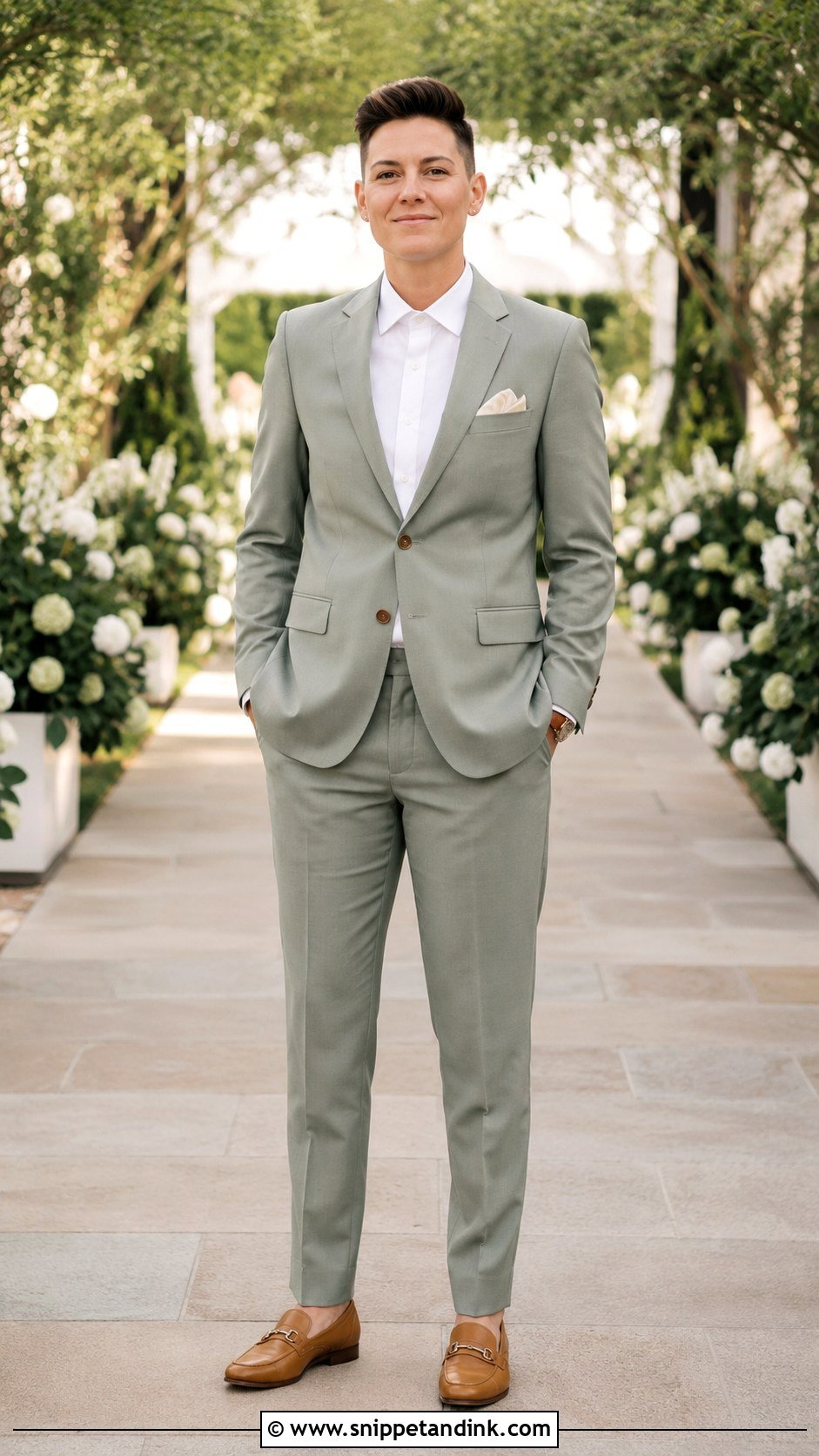 Masc Lesbian Sage Green Suit Outfit - Snippet and Ink - 25 Masc Lesbian Wedding Outfit Ideas
