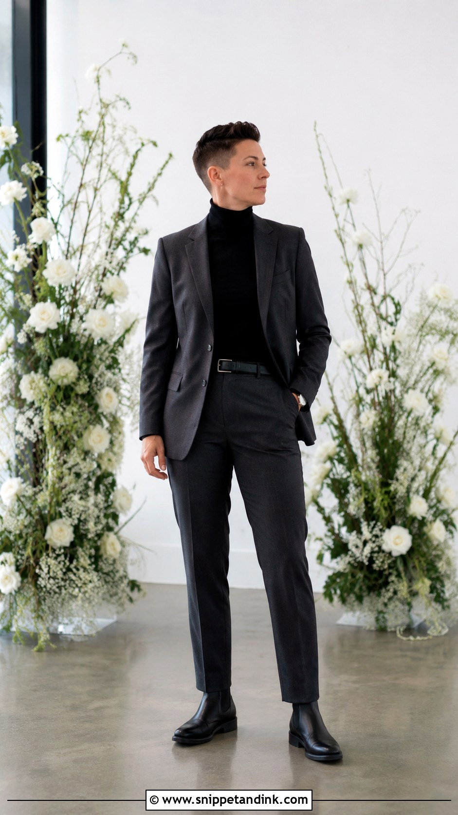 Masc Lesbian Turtleneck Suit Outfit - Snippet and Ink - 25 Masc Lesbian Wedding Outfit Ideas