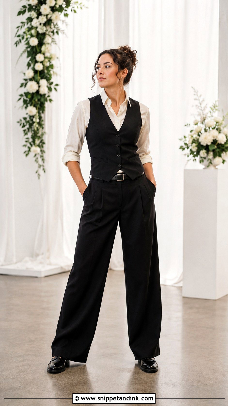 Masc Lesbian Wide Leg Trouser Outfit - Snippet and Ink - 25 Masc Lesbian Wedding Outfit Ideas