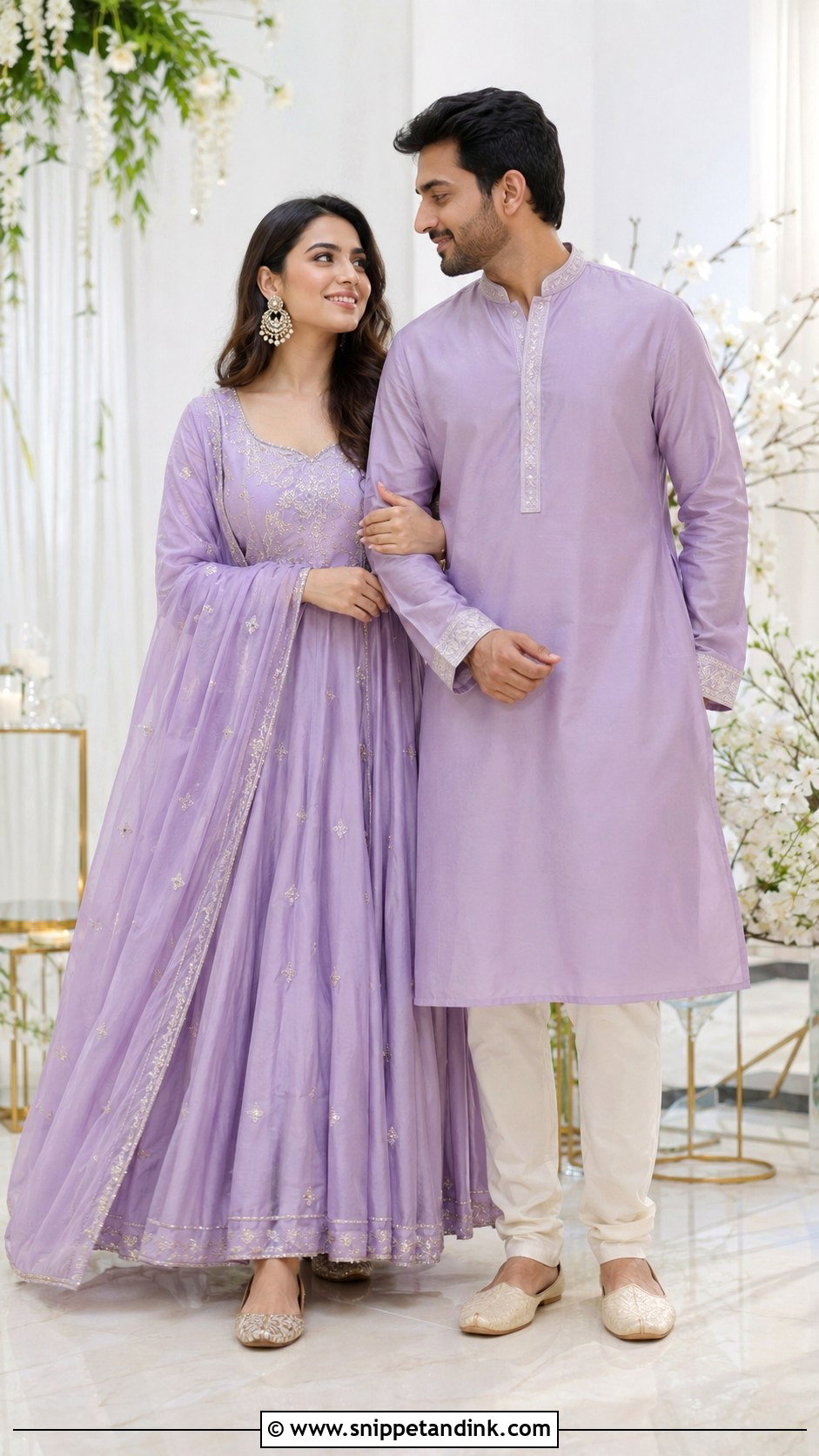 Matching Anarkali And Kurta Outfit - Snippet and Ink - 25 Simple Indian Couple Matching Dress Ideas