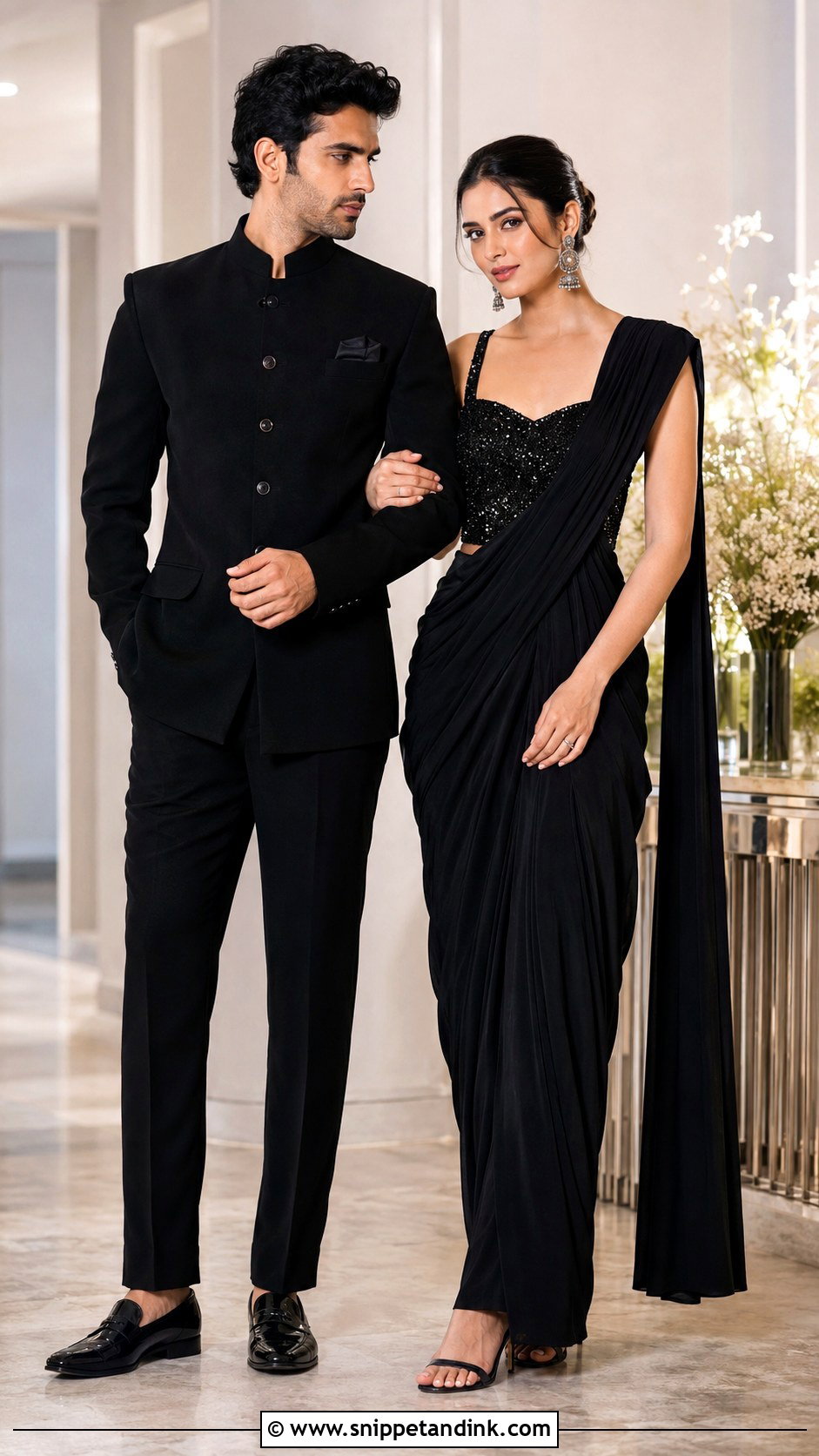 Matching Black Indo Western Couple Outfit - Snippet and Ink - 25 Simple Indian Couple Matching Dress Ideas