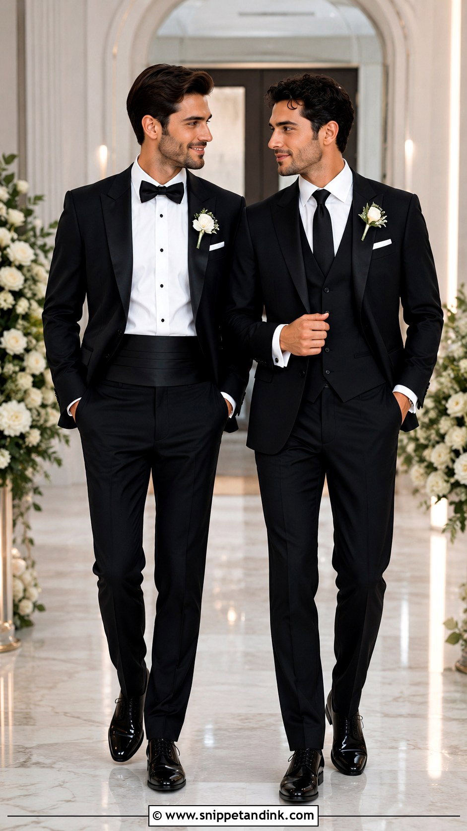 Matching Black Tuxedos Couple Wedding Outfit - Snippet and Ink - 20 Couple Matching Wedding Outfits