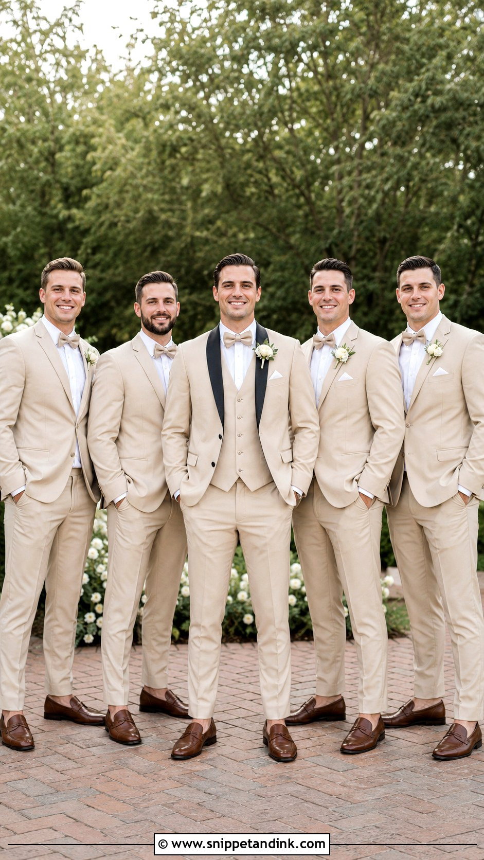 Matching Champagne Tuxedos For Groomsmen - Snippet and Ink - 20 Champagne Tuxedo Wedding Ideas