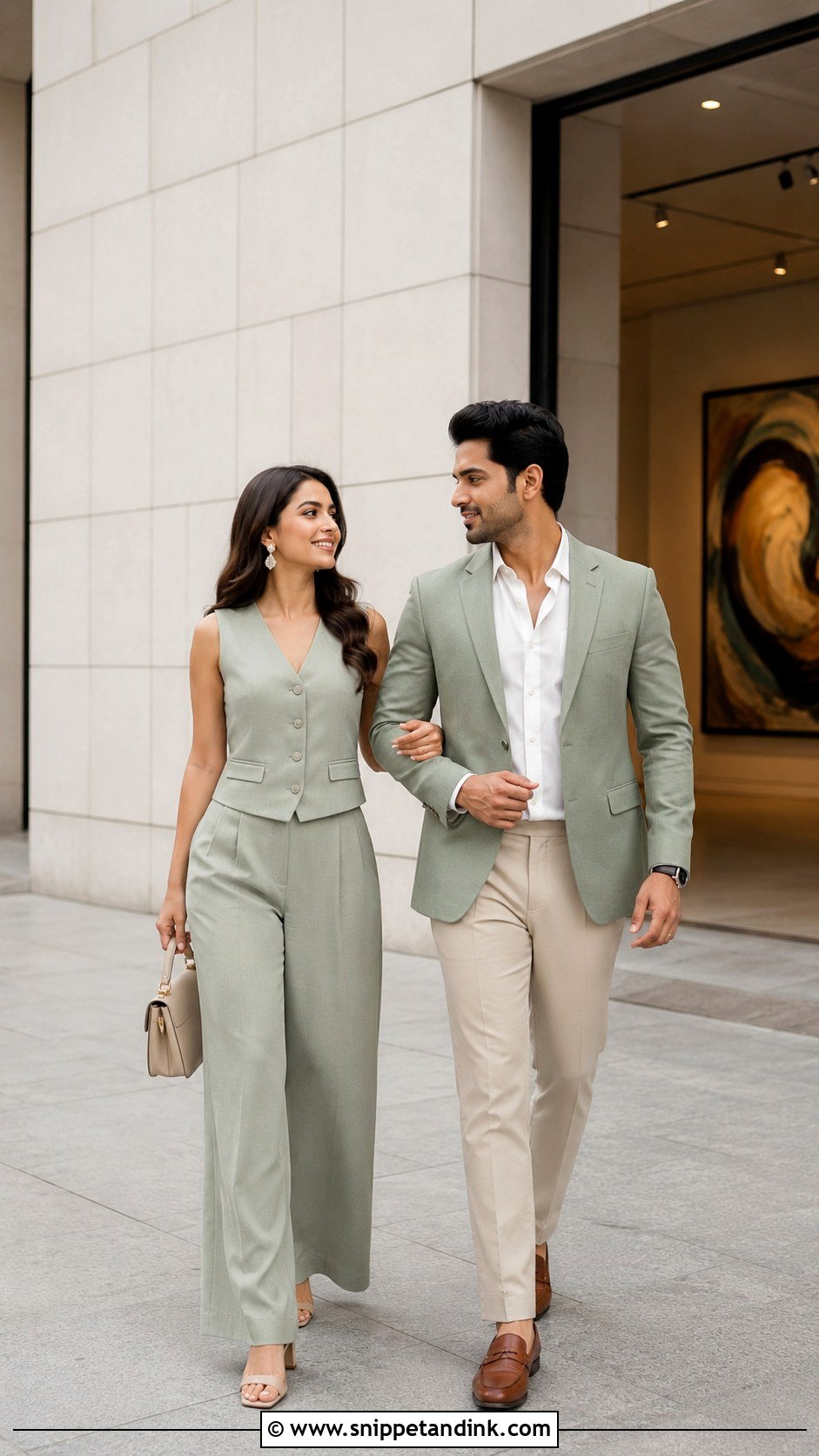 Matching Co Ord And Smart Blazer Pre Wedding Shoot Outfit - Snippet and Ink - 20 Indian Pre Wedding Shoot Outfit Ideas