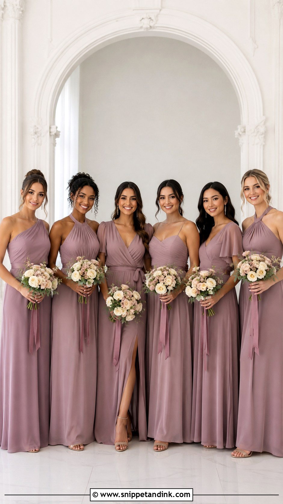 Matching Color Mixed Silhouette Bridal Team Dresses - Snippet and Ink - 20 Bridal Team Dresses Ideas