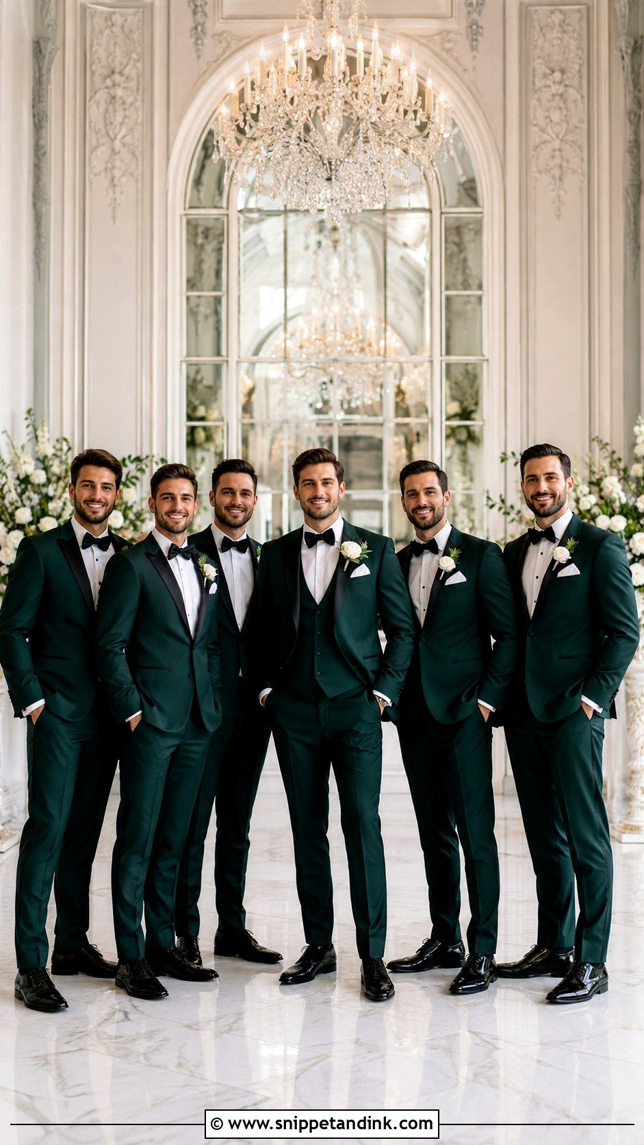 Matching Dark Green Groom And Groomsmen Tuxedos - Snippet and Ink - 20 Dark Green Tuxedo Wedding Ideas