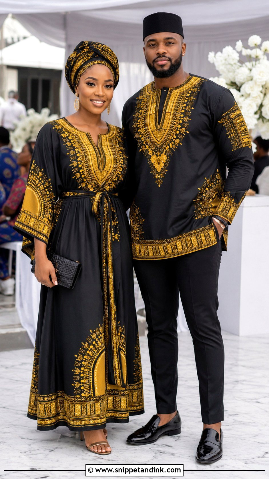 Matching Dashiki Couple Outfit - Snippet and Ink - 20 African Traditional Wear for Couples Ideas
