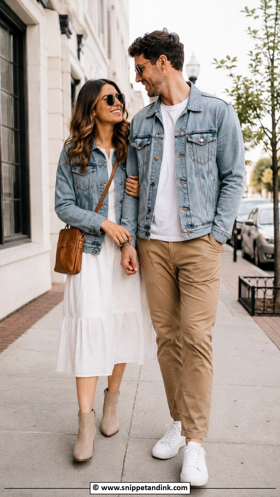 Matching Denim Jackets Couples Photoshoot Outfit - Snippet and Ink - 30 Couples Photoshoot Outfits