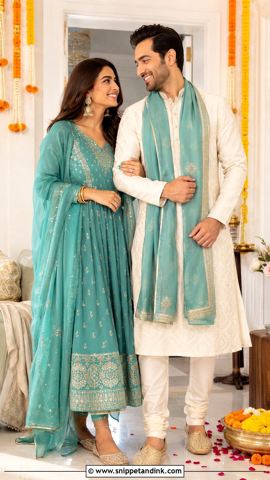 Matching Festive Family Function Outfit - Snippet and Ink - 25 Simple Indian Couple Matching Dress Ideas