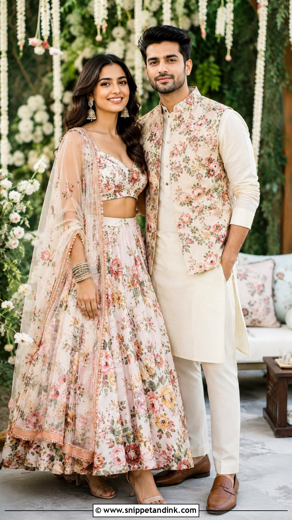Matching Floral Indian Couple Outfit - Snippet and Ink - 25 Simple Indian Couple Matching Dress Ideas