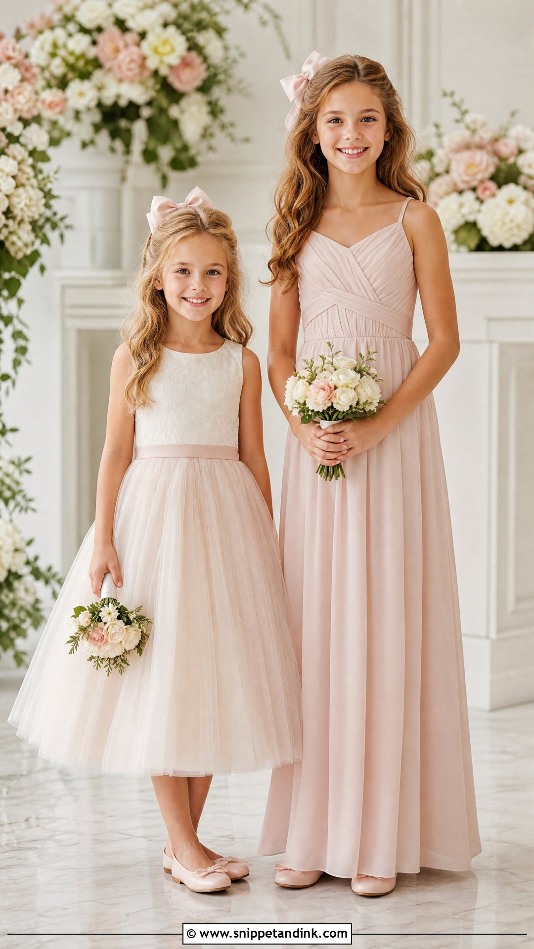 Matching Flower Girl And Junior Bridesmaid Dress - Snippet and Ink - 25 Girl Wedding Dress Ideas