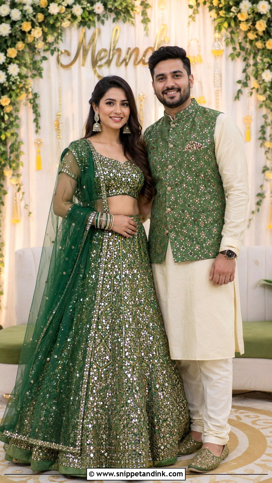 Matching Green Mehendi Couple Outfit - Snippet and Ink - 25 Simple Indian Couple Matching Dress Ideas