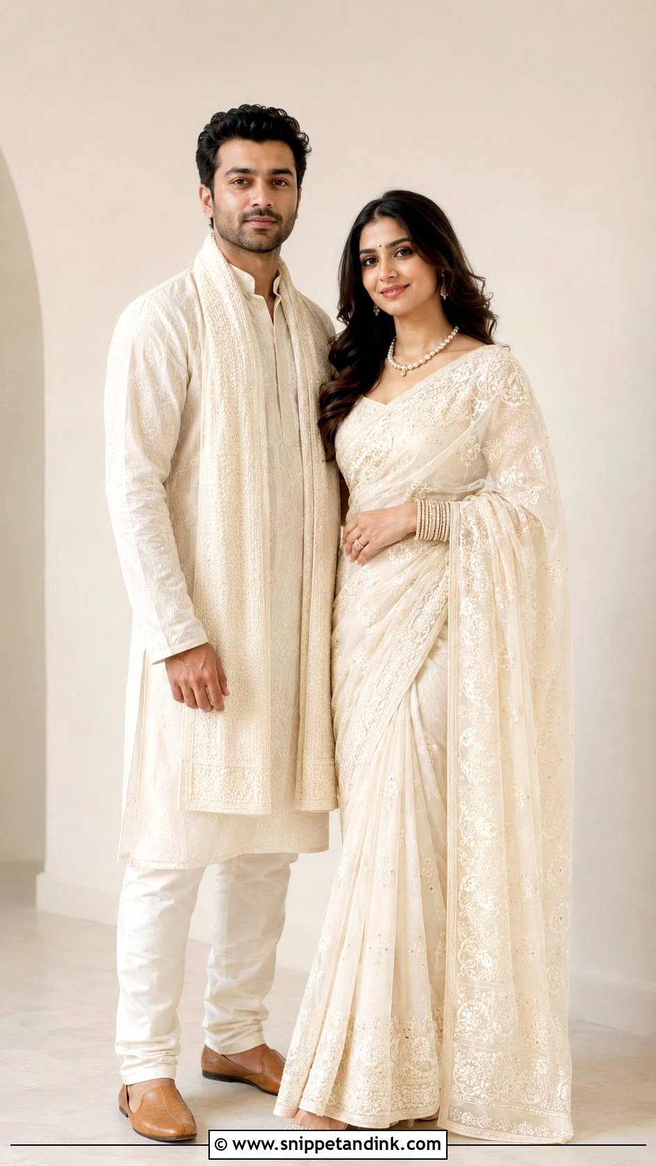 Matching Ivory Indian Couple Outfit - Snippet and Ink - 25 Simple Indian Couple Matching Dress Ideas